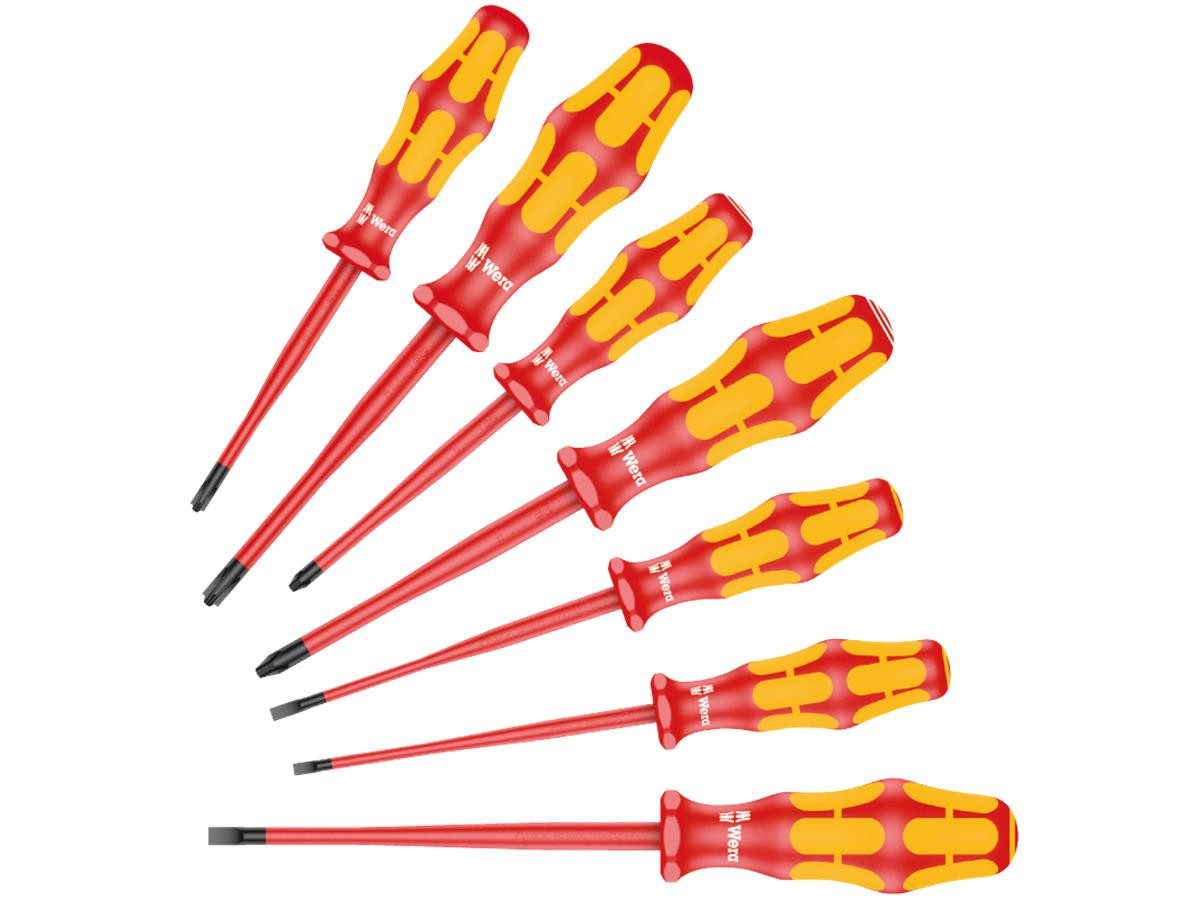 Wera Schraubendreher 160 Iss/7, (Set, 7 St), für Spannungen bis 1000 Volt, reduzierte Klingen- und Griffdurchmesser
