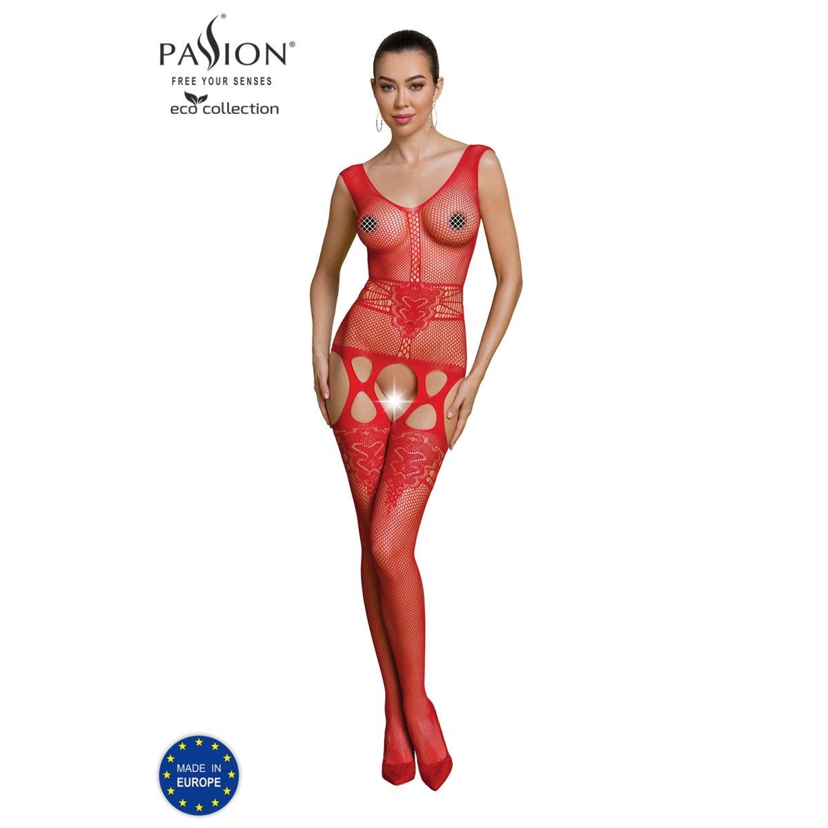 Passion Eco Collection Catsuit Bodystocking BS014 PE - ECO (S/L) red