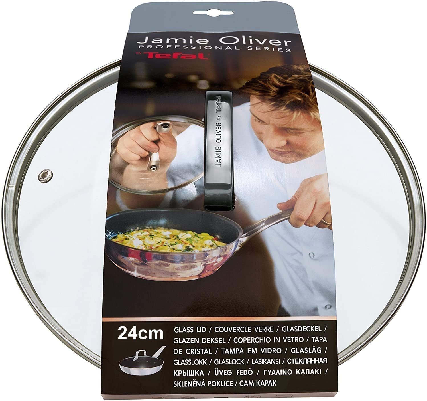 E497, + Jamie Oliver mit cm Edelstahl + Induktionsherd Bratpfanne Bratpfanne Genietete Tefal Glasdeckel Antihaftbeschichtung Mesh (3-tlg), kratzfester Pfannenwender, Antihaft Ingenio (24) Griffe, geeignet,