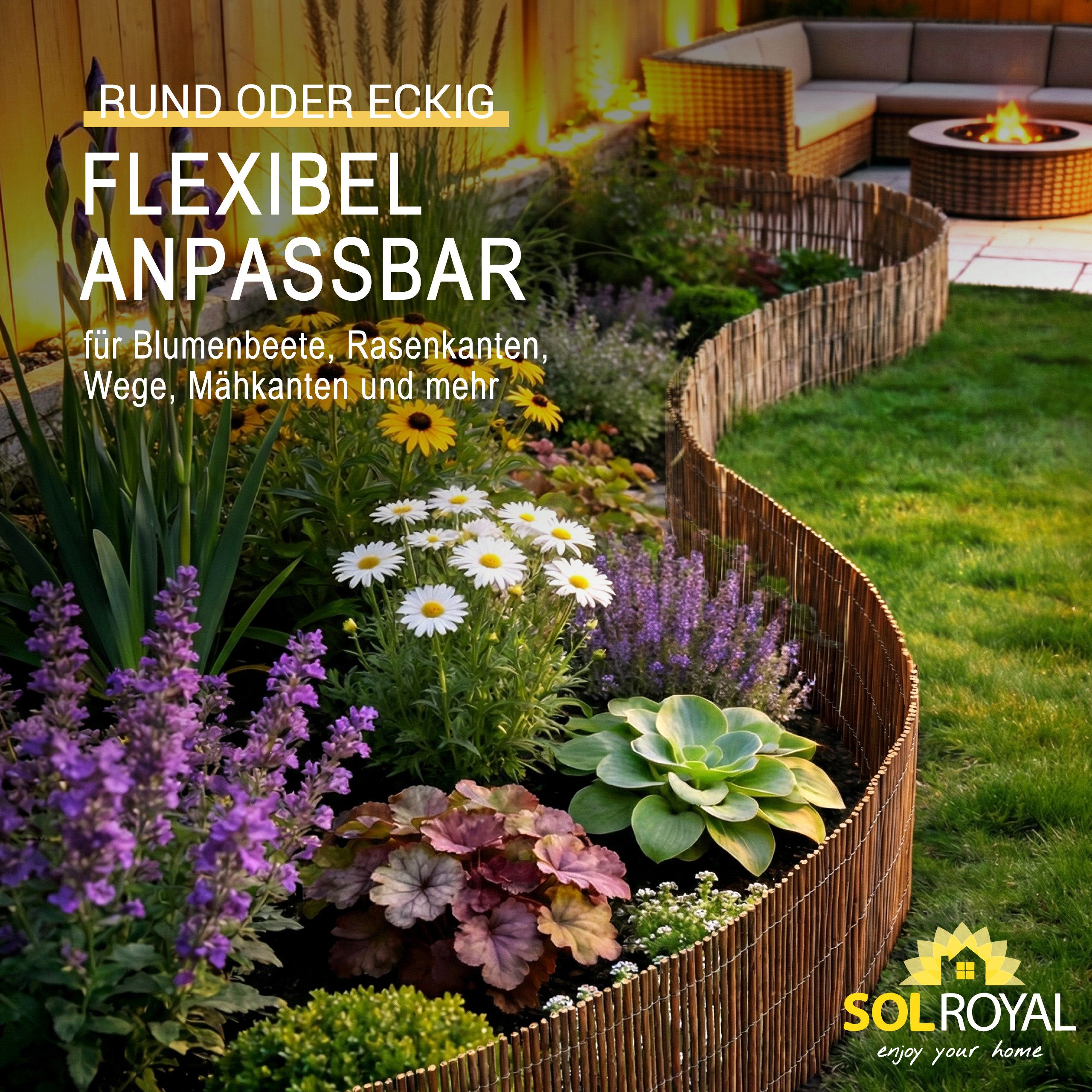 Sol Royal Beetbegrenzung Beeteinfassung SolVision WB79 Weide 30x300cm, Flexible Rasenkante Steckzaun Beetumrandung Holz Beetabgrenzung