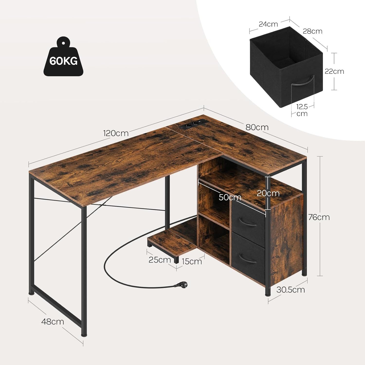 Woltu Schreibtisch (1-St), Eckschreibtisch, L-Form, Gaming Tisch mit Regal umkehrbar, 120x80 cm