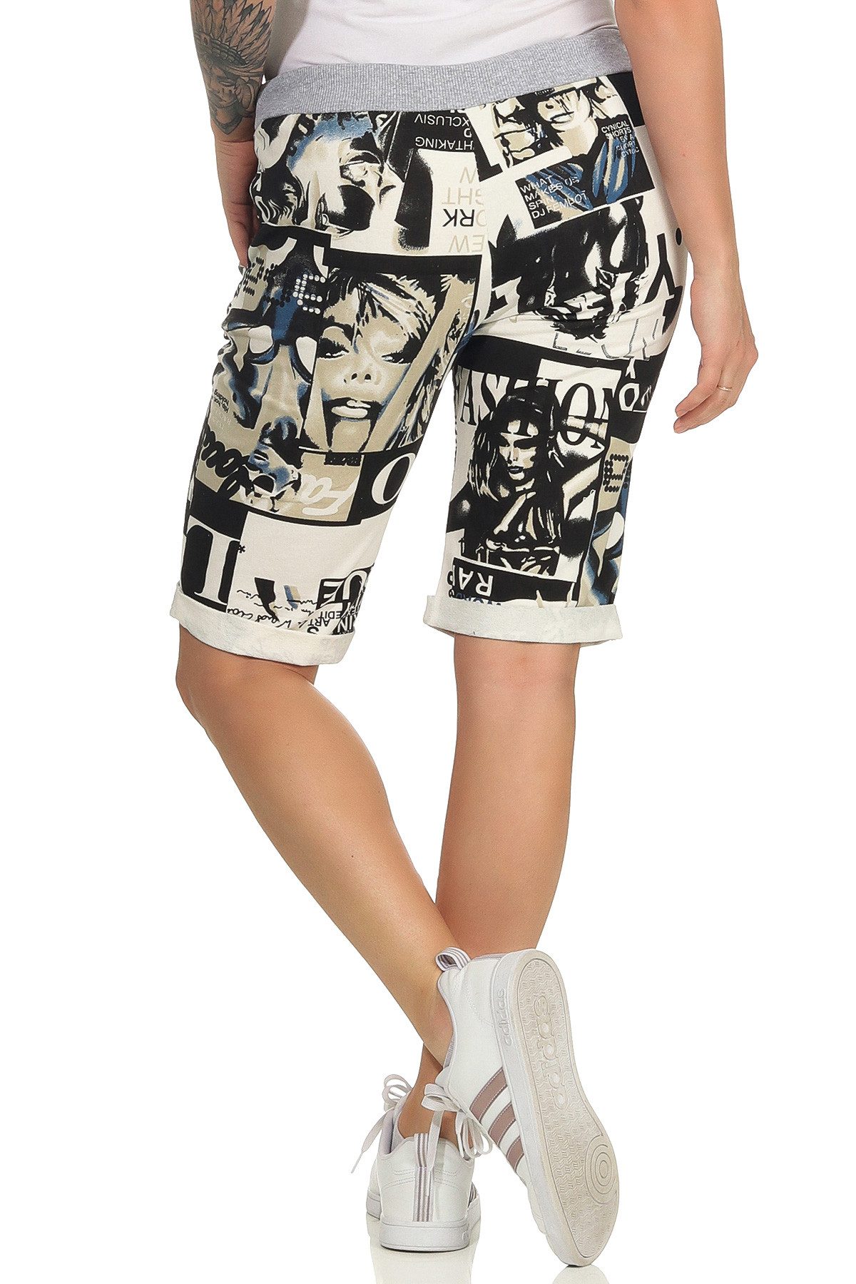 CLEO STYLE Sweatbermudas Sweat Bermuda 9 Beige Schrift – Bild 5 von 5