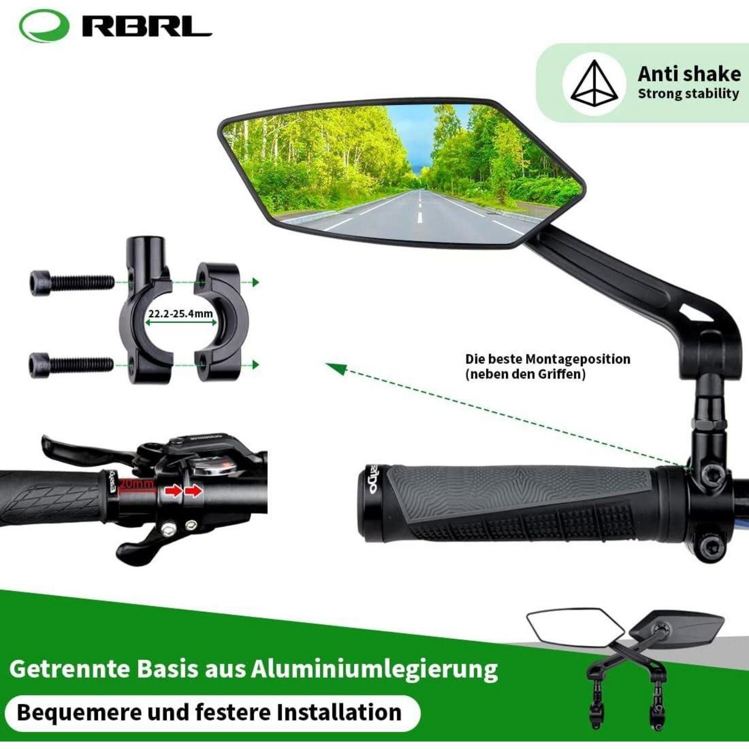 LuxusKollektion Fahrradständer RBRL-HD Fahrradrückspiegel verstellbar E-Bike Universal Lenkermodell