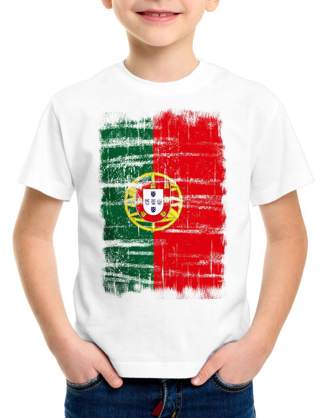 style3 Print-Shirt Kinder T-Shirt Portugal Vintage Flagge EM WM Olympia