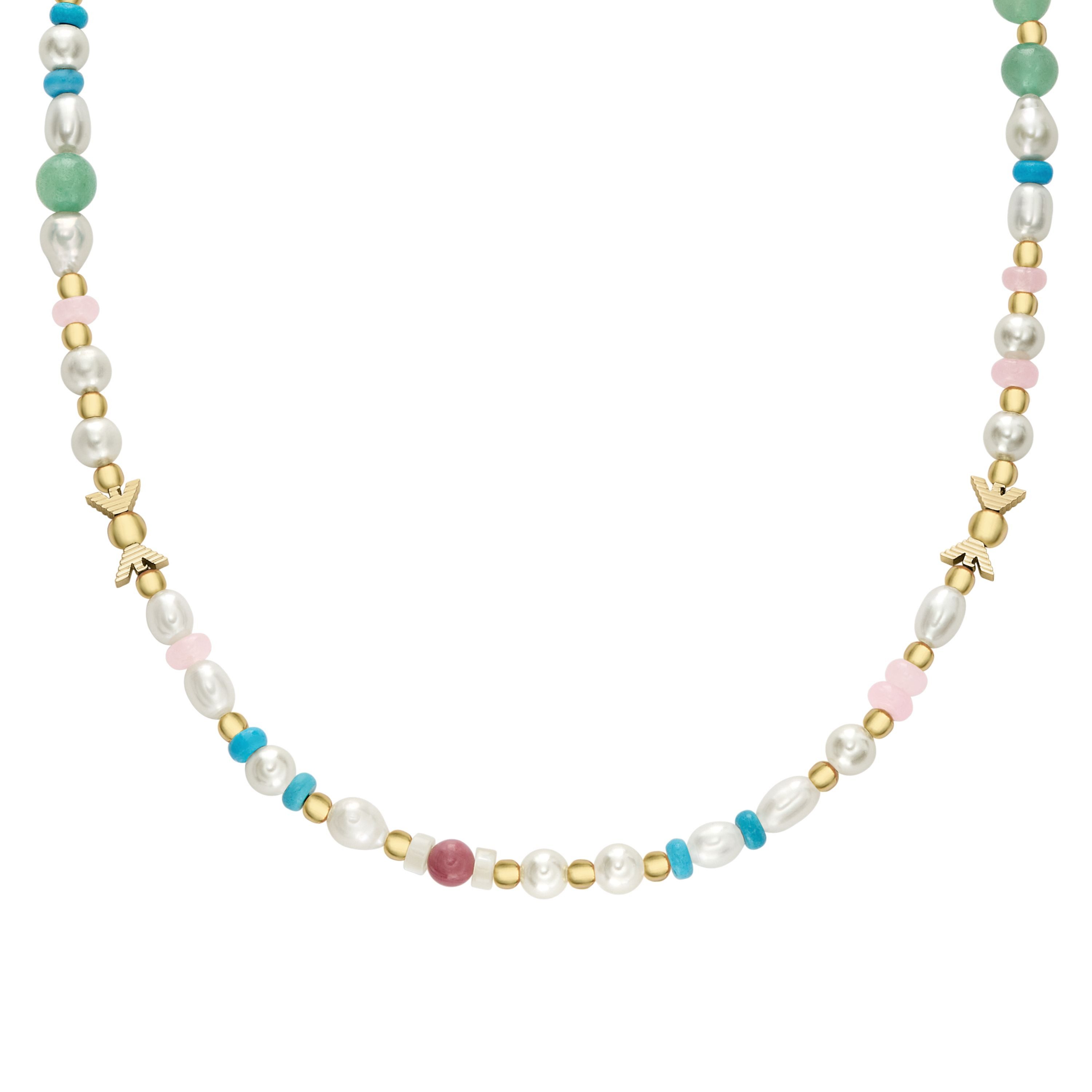 Emporio Armani Kette ohne Anhänger Schmuck Geschenk Metall, mit Rosenquarz, Türkis, Aventurin, Rhodonit - mit Perle
