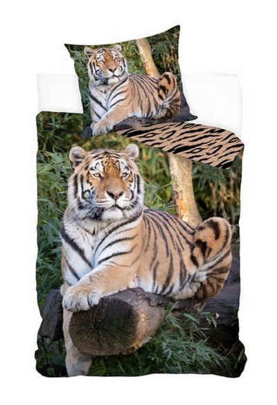 Kinderbettwäsche Bettwäsche Set mit Tiger 135 x 200 cm 80 x 80 cm 100% Baumwolle, BrandMac