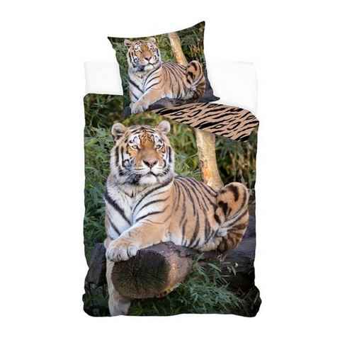 Kinderbettwäsche Bettwäsche Set mit Tiger 135 x 200 cm 80 x 80 cm 100% Baumwolle, BrandMac