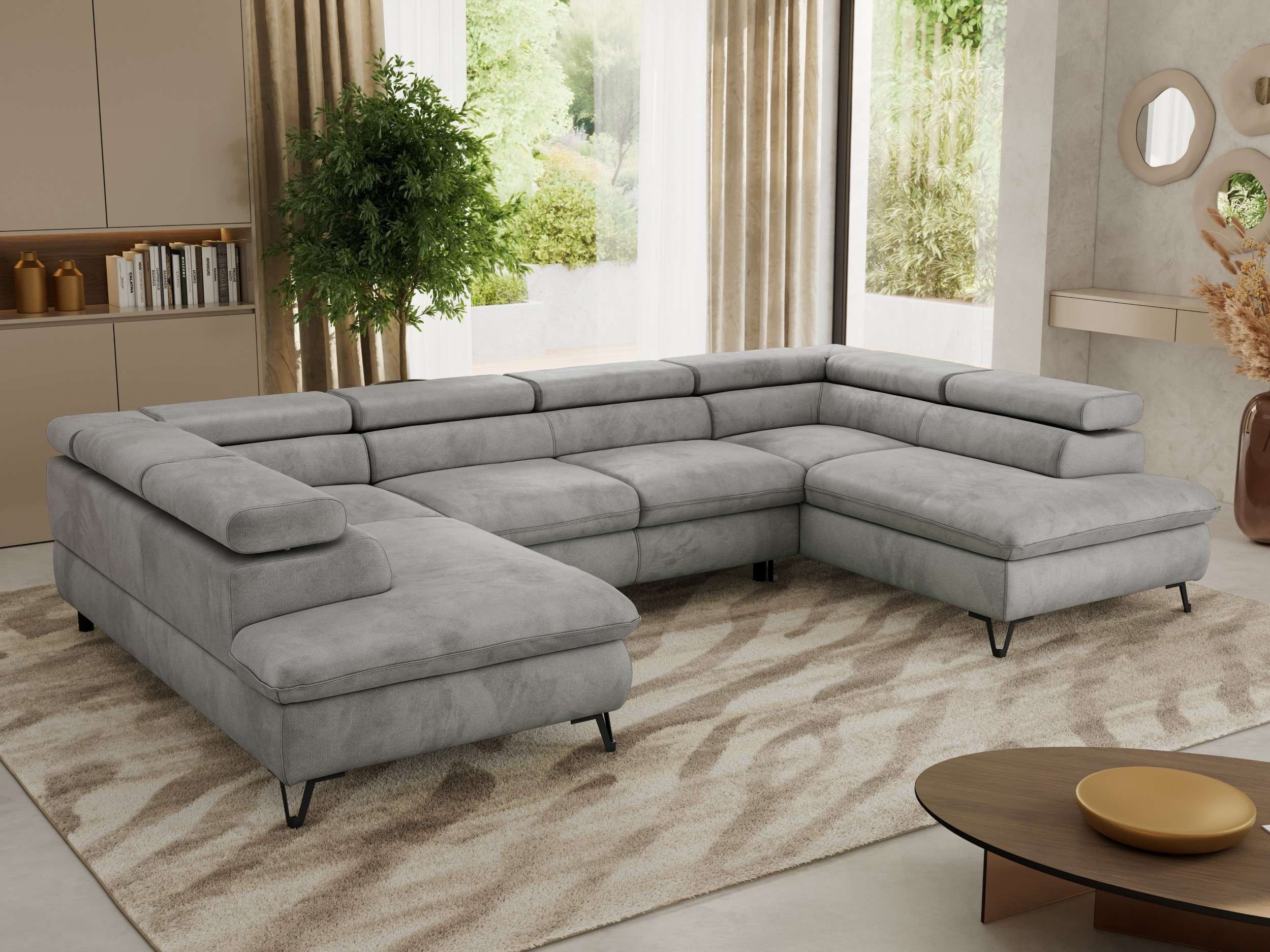 MKS MÖBEL Ecksofa PABLO U, Set, Wellenfeder, Metallbeine, HR35-Schaum, U-förmige Ecke, Wohnlandschaft, verstellbare Kopfstützen