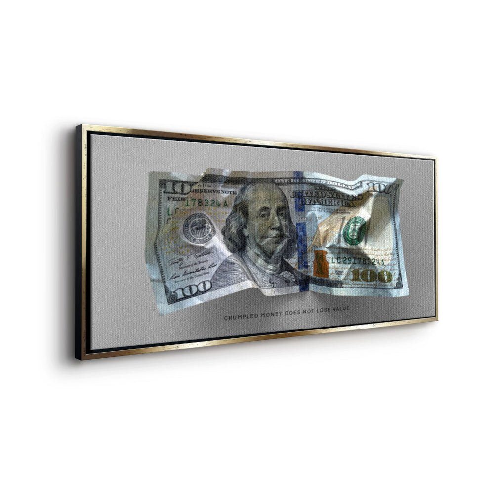 Motivationsbild V2 Premium Rahmen Money Leinwandbild, DOTCOMCANVAS® - Crumble weißer