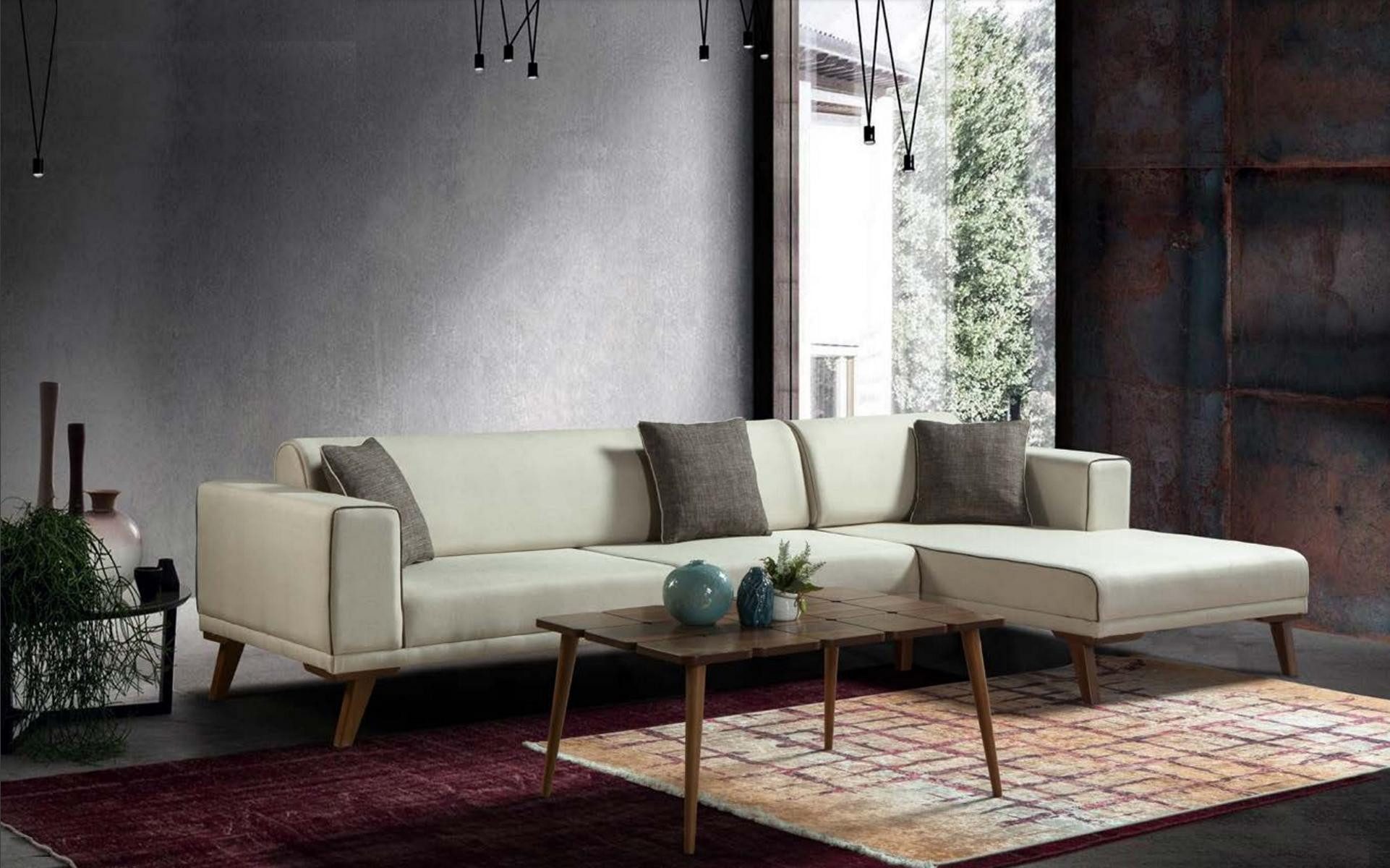 Ecksofa Weiße Textil-Couch im modernen Design für stilvolle Wohnräume