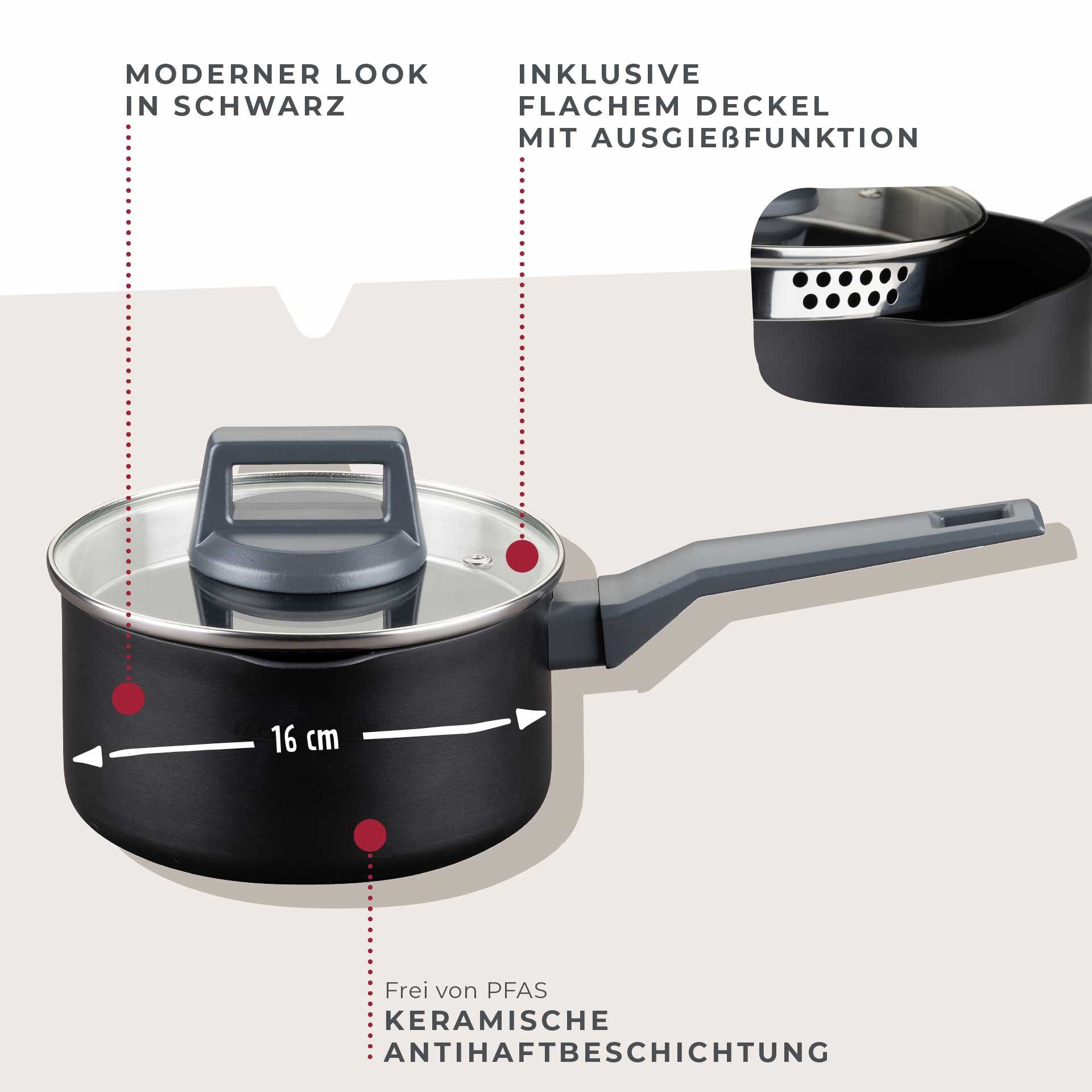 FACKELMANN Kochtopf mit Stiel, Aluminium Topf, Keramikbeschichtung