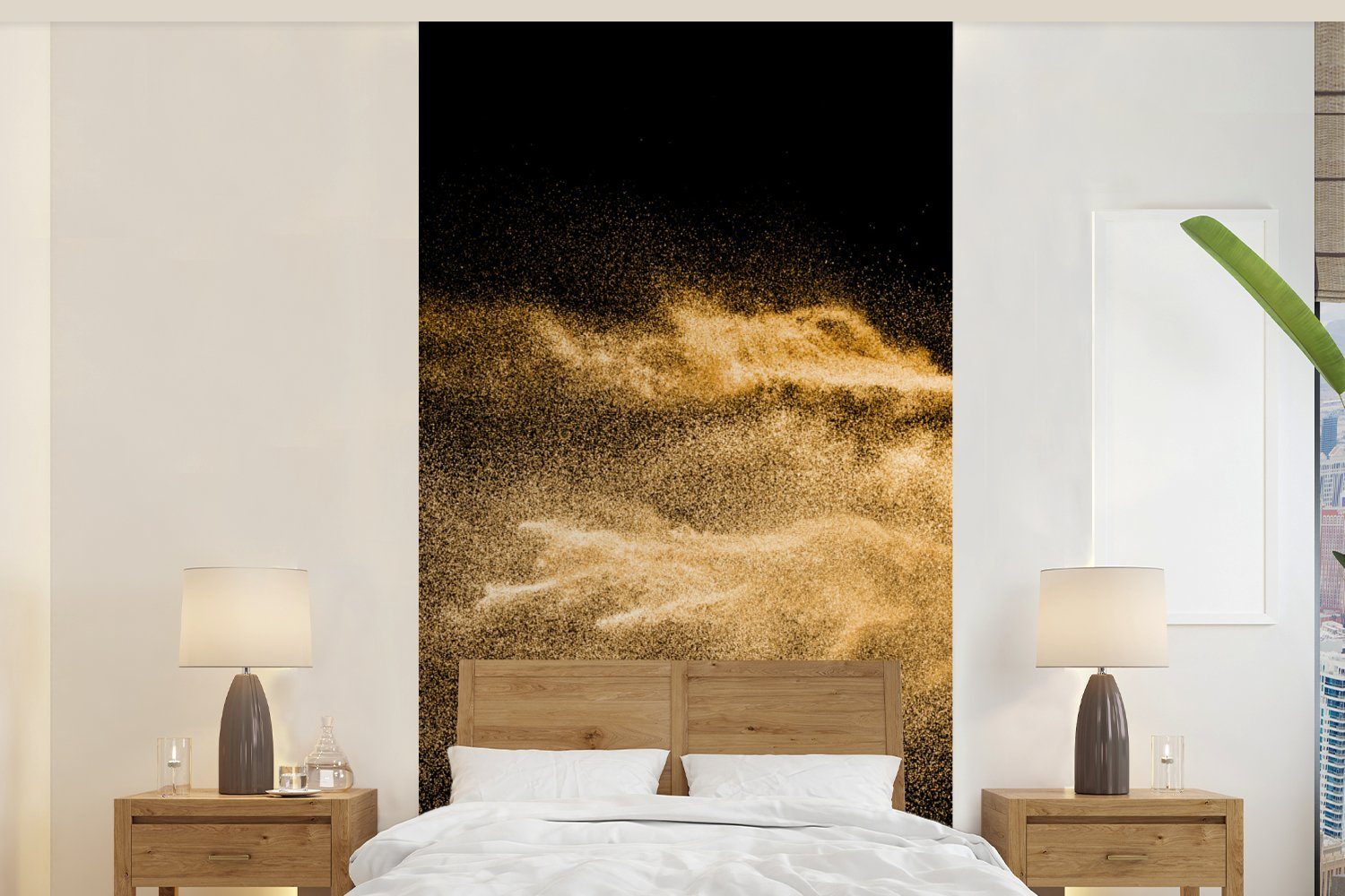 MuchoWow Fototapete Sand - Gold - Schwarz - Luxus - Kunst, Matt, bedruckt, (2 St), Vliestapete für Wohnzimmer Schlafzimmer Küche, Fototapete
