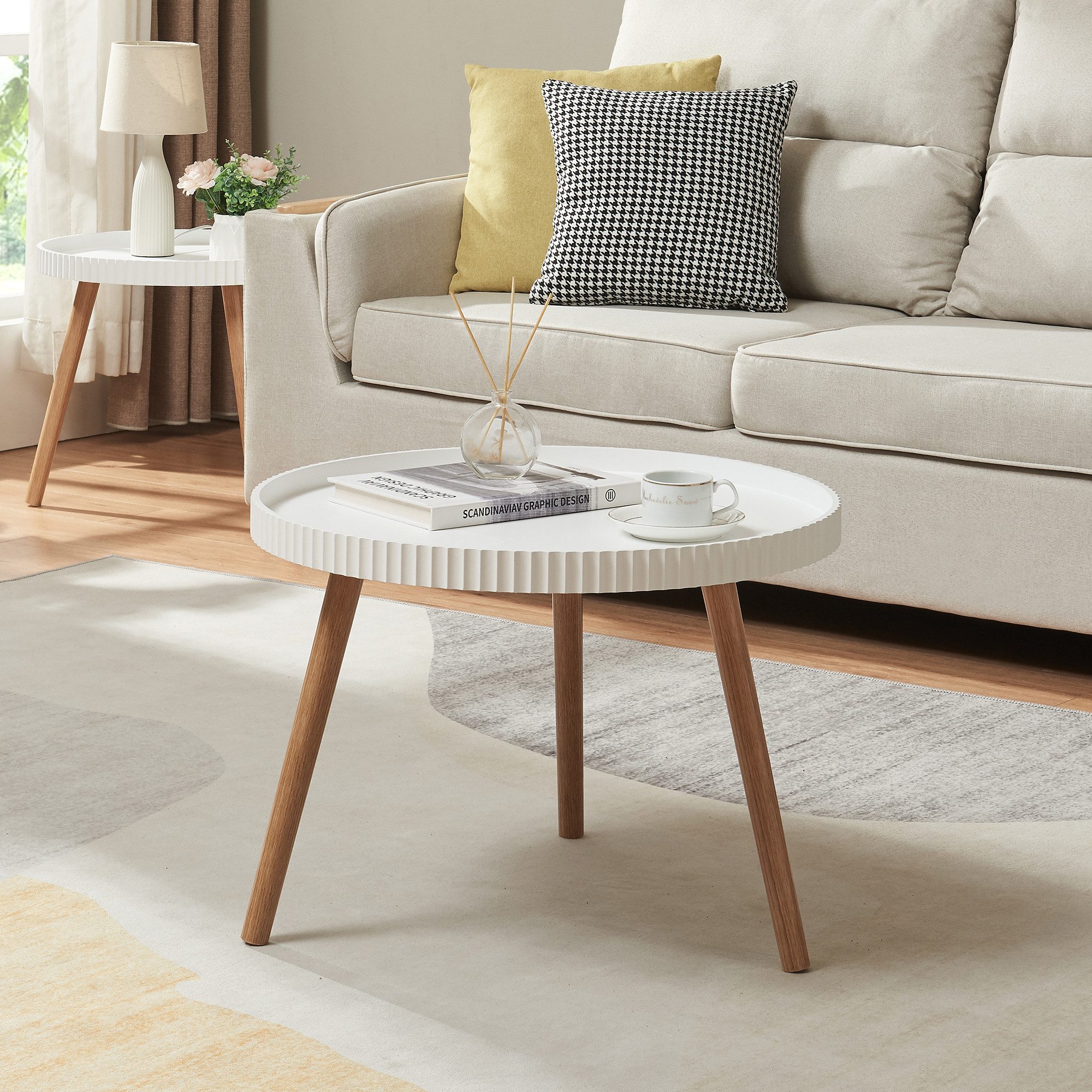 en.casa Couchtisch, »Bongard« Ø60 x 45 cm Wohnzimmertisch rund Weiß günstig online kaufen