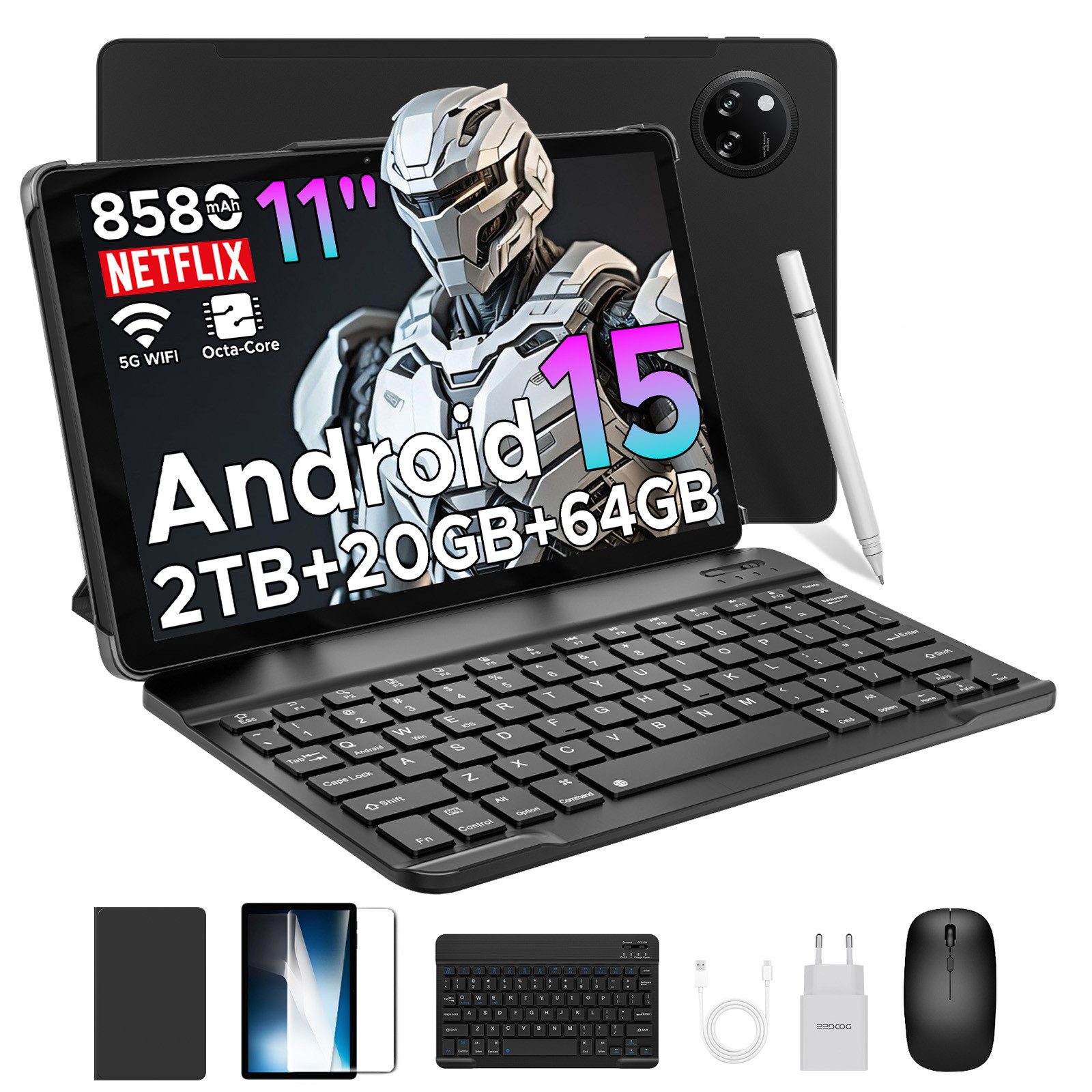 DOOGEE Tab A9 PLUS Android 15 Tablet 11 Zoll, 20GB RAM+64GB ROM(TF 2TB) Tablet (11", 64 GB, Android 15, WiFi, Tablet mit Tastatur, Maus, Stift, Hülle, WiFi5/Face ID/OTG/GPS)