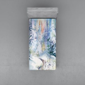 Spannbettlaken Soft Dekorativer Stoff Bettwäsche Rund-um Elastischer Gummizug, Abakuhaus, Winter Aquarell-Malerei Unschärfe