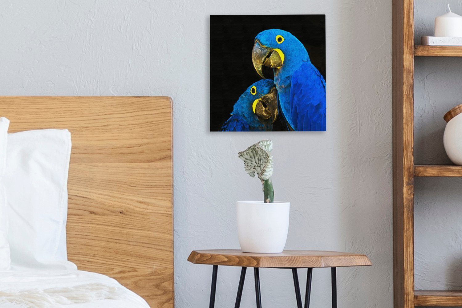 bunt Wohnzimmer Vogel Leinwandbild St), - Blau, OneMillionCanvasses® Federn Bilder Papagei - Schlafzimmer - Leinwand für (1