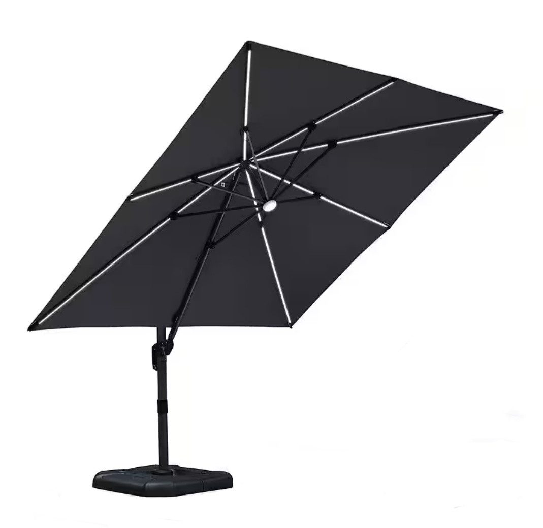 PURPLE LEAF Sonnenschirm Quadratischer Alu Groß Ampelschirm mit LED Licht, LxB: 300,00x300,00 cm, 360°Rotation, Sonnenschutz UV50+, für Garten, Pool, Patio