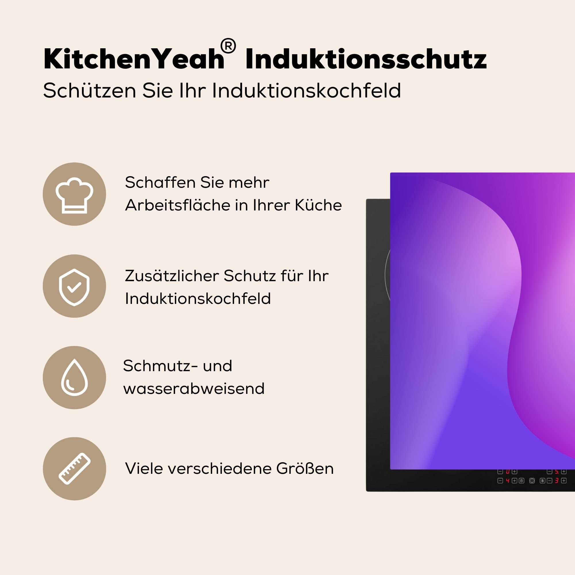 mit (1 Ceranfeldabdeckung, MuchoWow Lila cm, Arbeitsplatte Vinyl, küche 78x78 für Geometrie Herdblende-/Abdeckplatte tlg), Wellen,