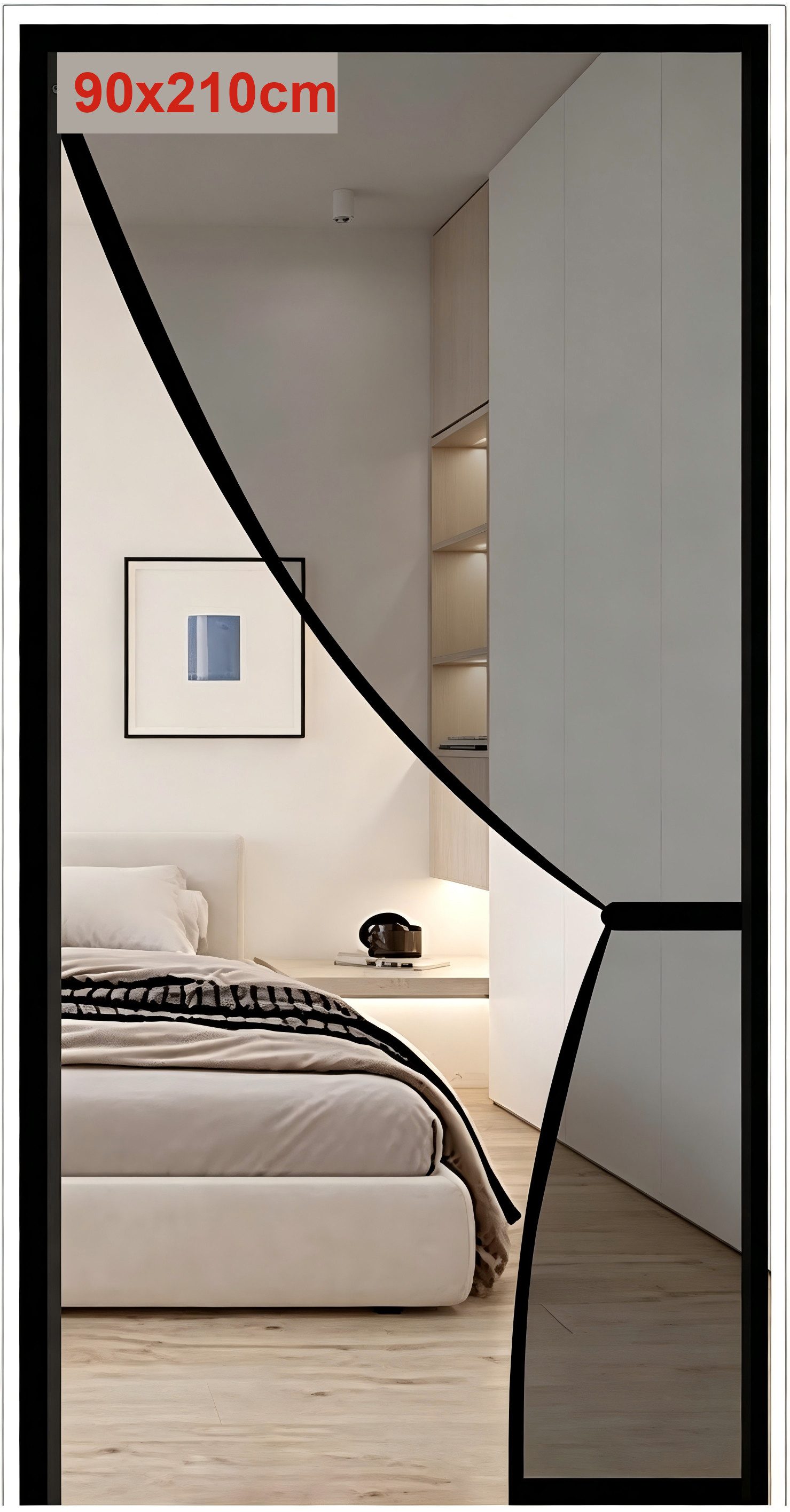 BlingBin Insektenschutz-Vorhang Bohrfreier Magnet-Insektenschutz Fiberglas, unsichtbares Fliegengitter, (1er Set, 1-St., 90 × 210 cm), mit seitlicher Öffnung, passend für Schiebetüren und Terrassentüren
