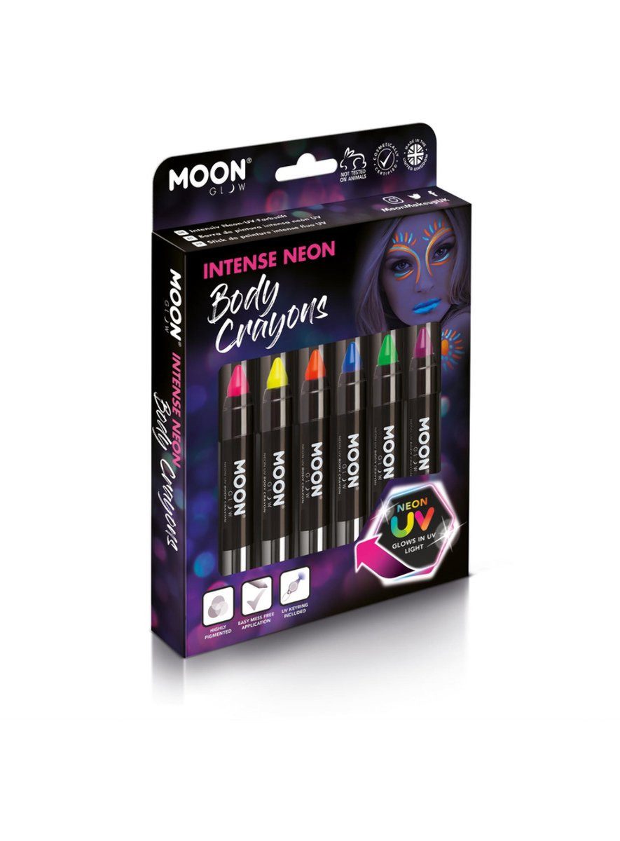 Theaterschminke Moon Glow – Intense Neon UV Schminkstifte, 6 Stück
