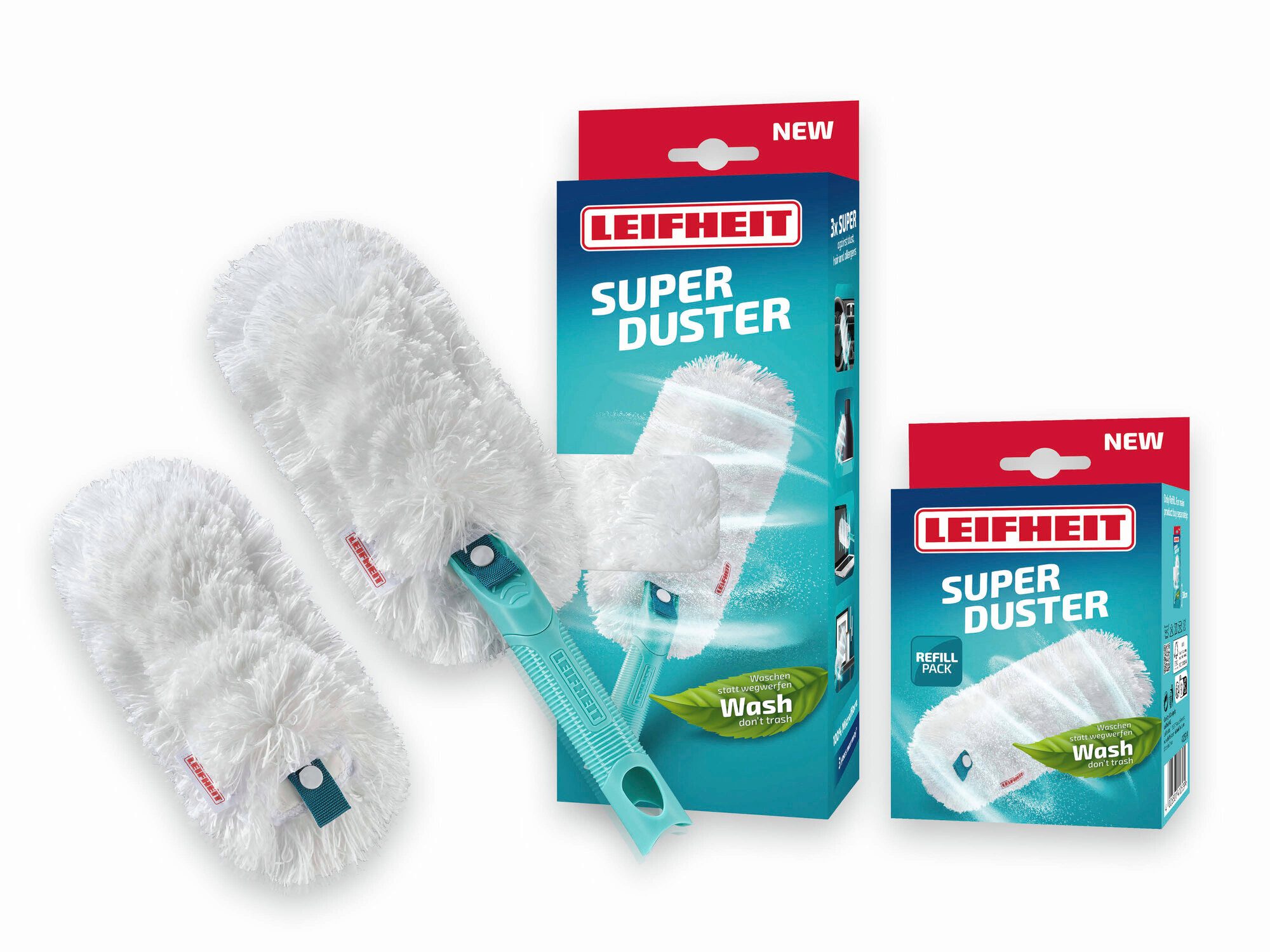 Leifheit Staubwischer SUPERDUSTER mit Ersatzbezug (3-St), waschbar, Mikrofaser, bindet Staub sicher