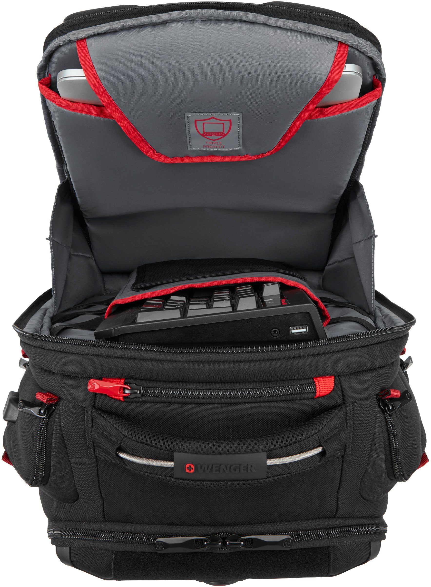 Wenger Laptoprucksack PlayerOne Laptops Gaming-Laptop-Rucksack 17,3 inklusive USB-Schleuse Zoll, schwarz, Zoll; 17,3 für bis