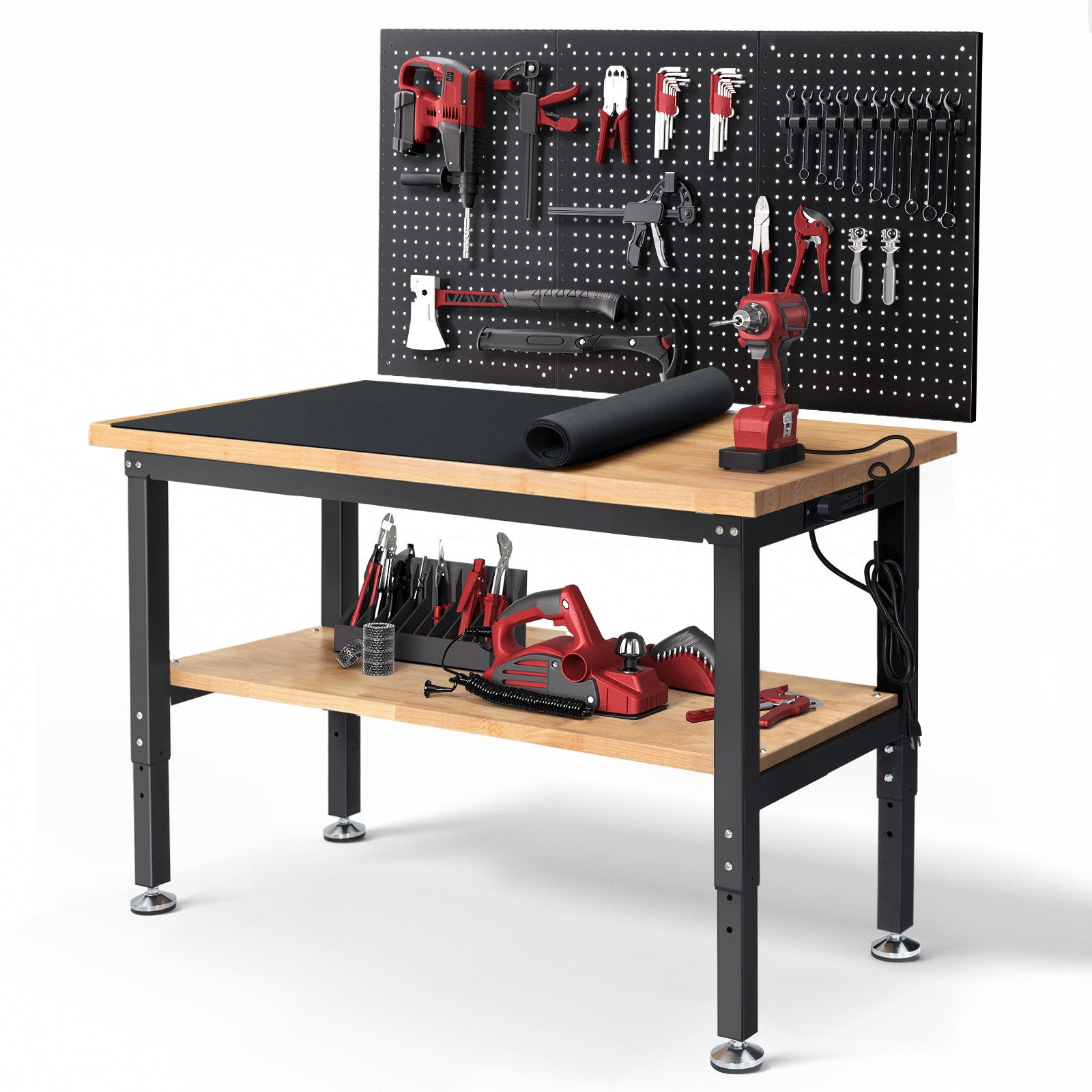 Insma Werkbank WB0101-Plus, (Arbeitsplatte mit Werkzeugwand, Steckdose, 1-tlg), 50*120cm, 80-100 cm höhenverstellbare