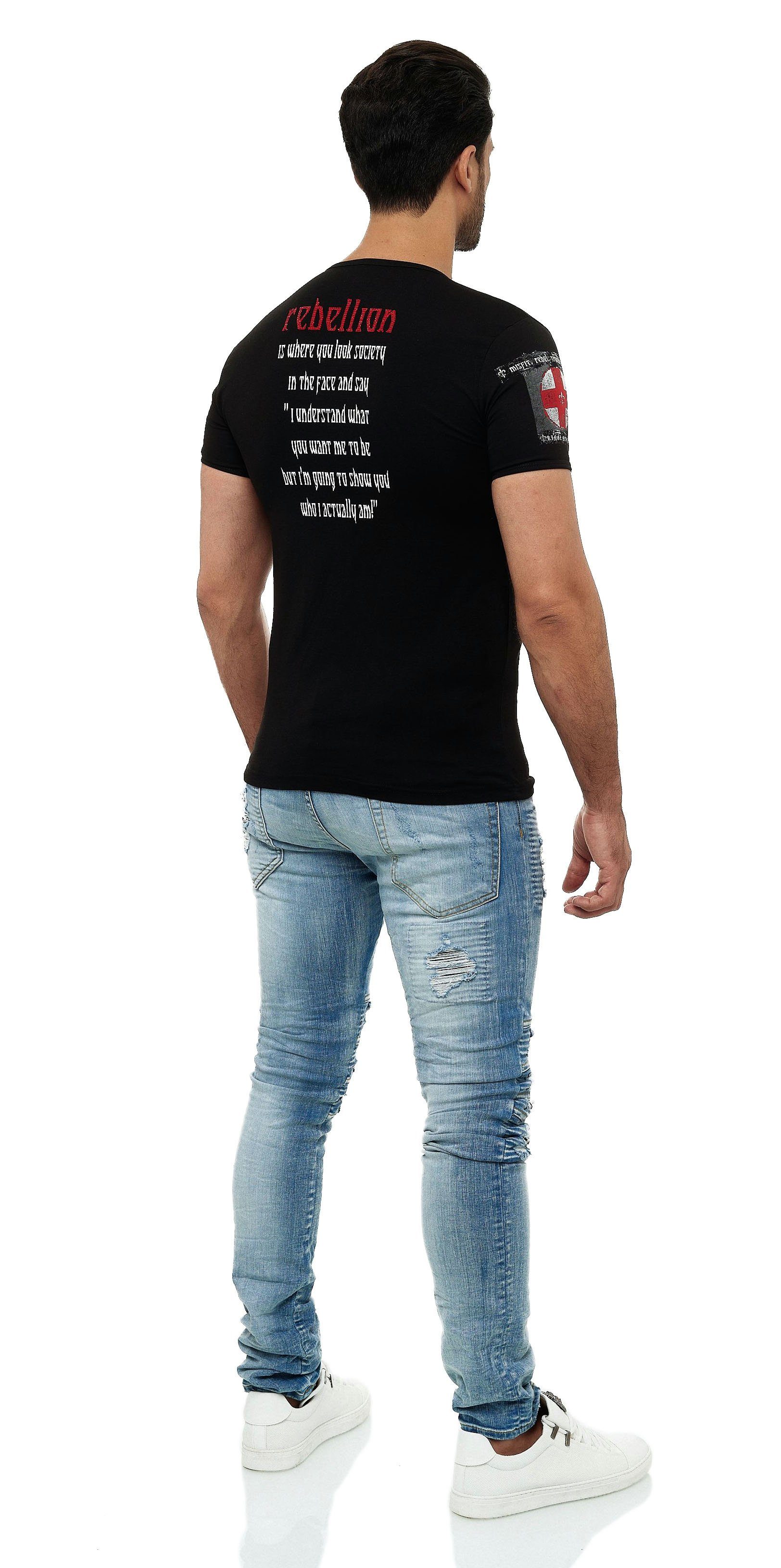 KINGZ T-Shirt mit ausgefallenem Design schwarz