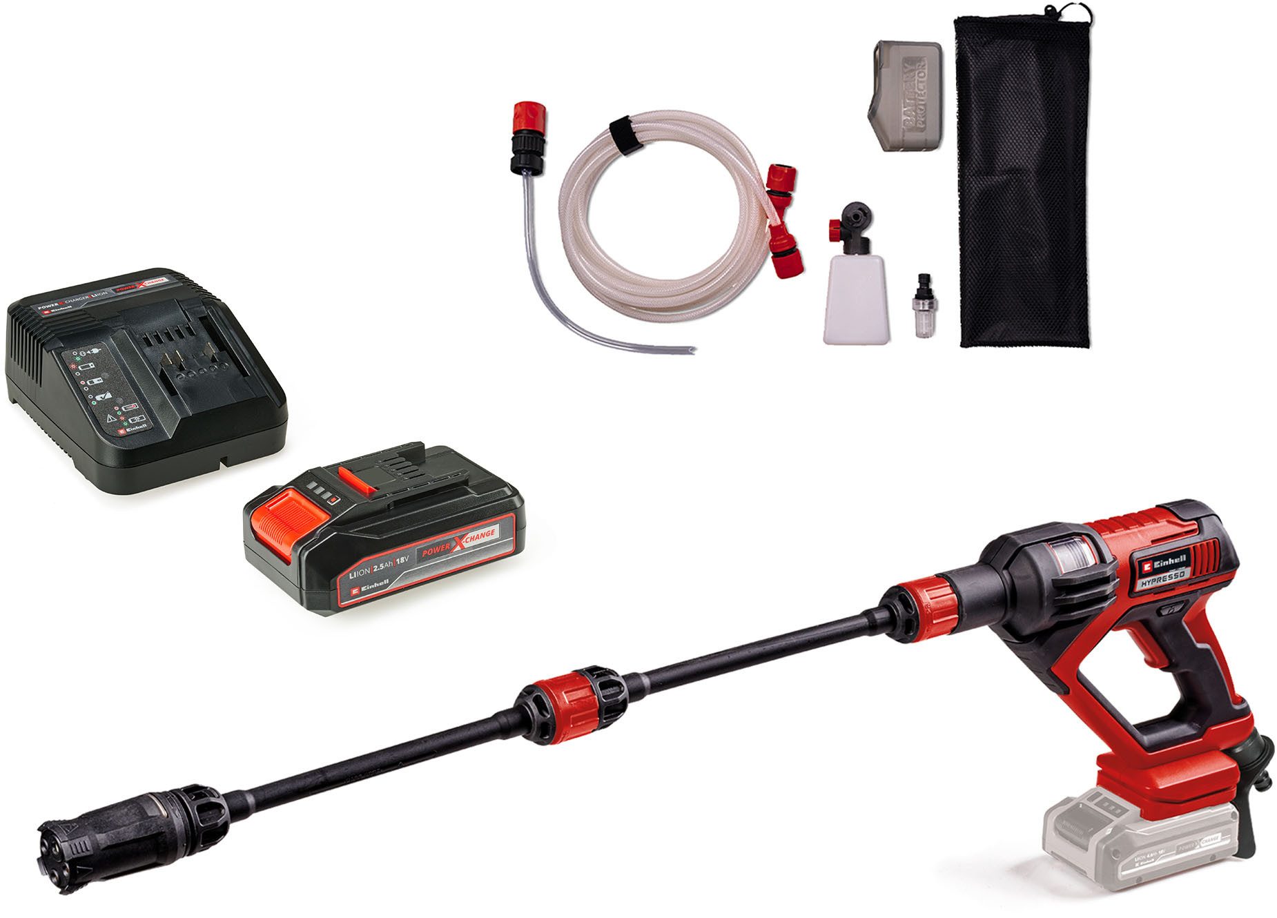 Einhell Akku-Druckreiniger Hypresso 18/24-1, Druck max: 24 bar, Fördermenge max: 240 l/h, inkl. Akku 18V/2,5Ah und Ladegerät