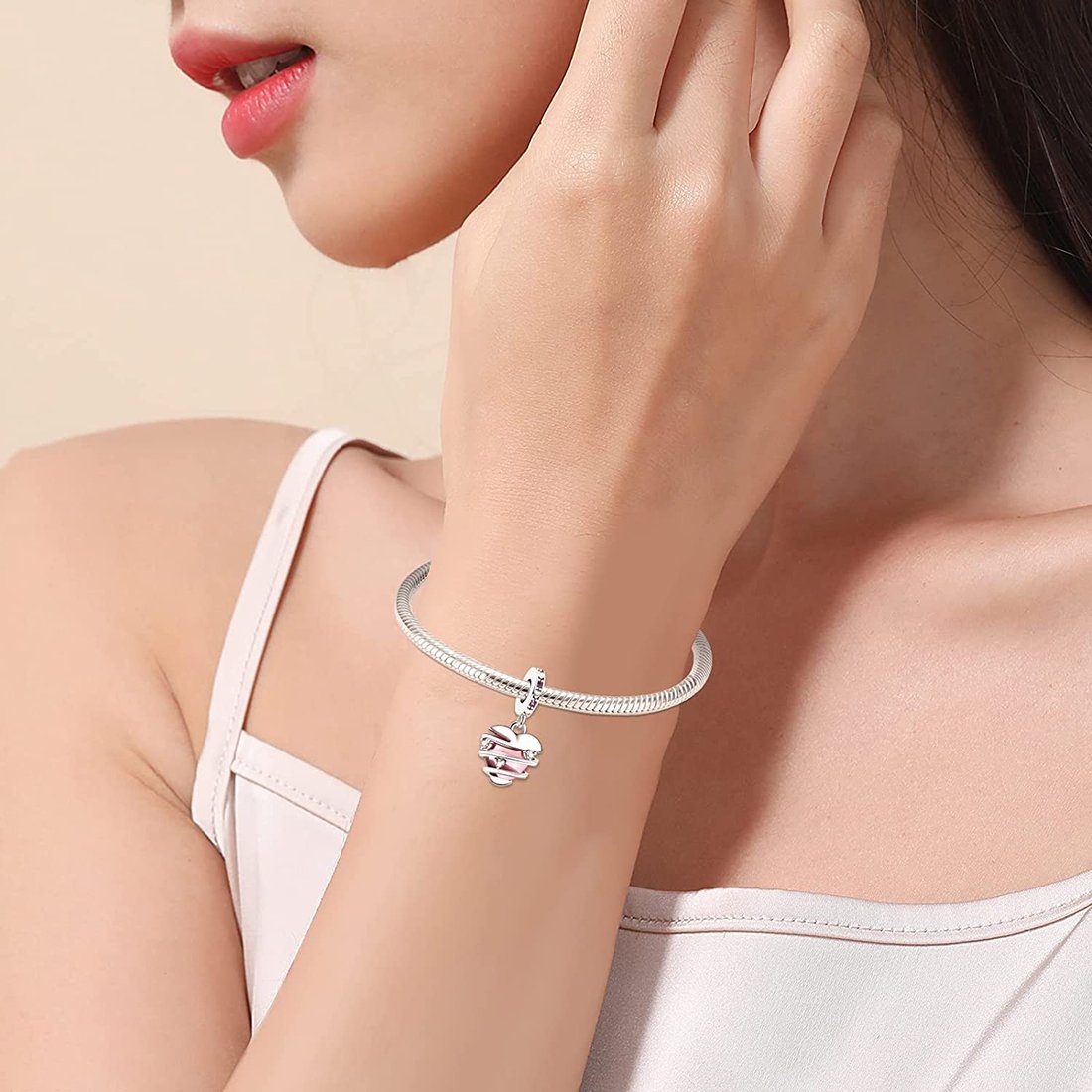 Haiaveng Herzanhänger Anhänger S925 Armbänder Halskette, Damen Bead, Geschenke Festliche für für Sterling Armbänder Silber