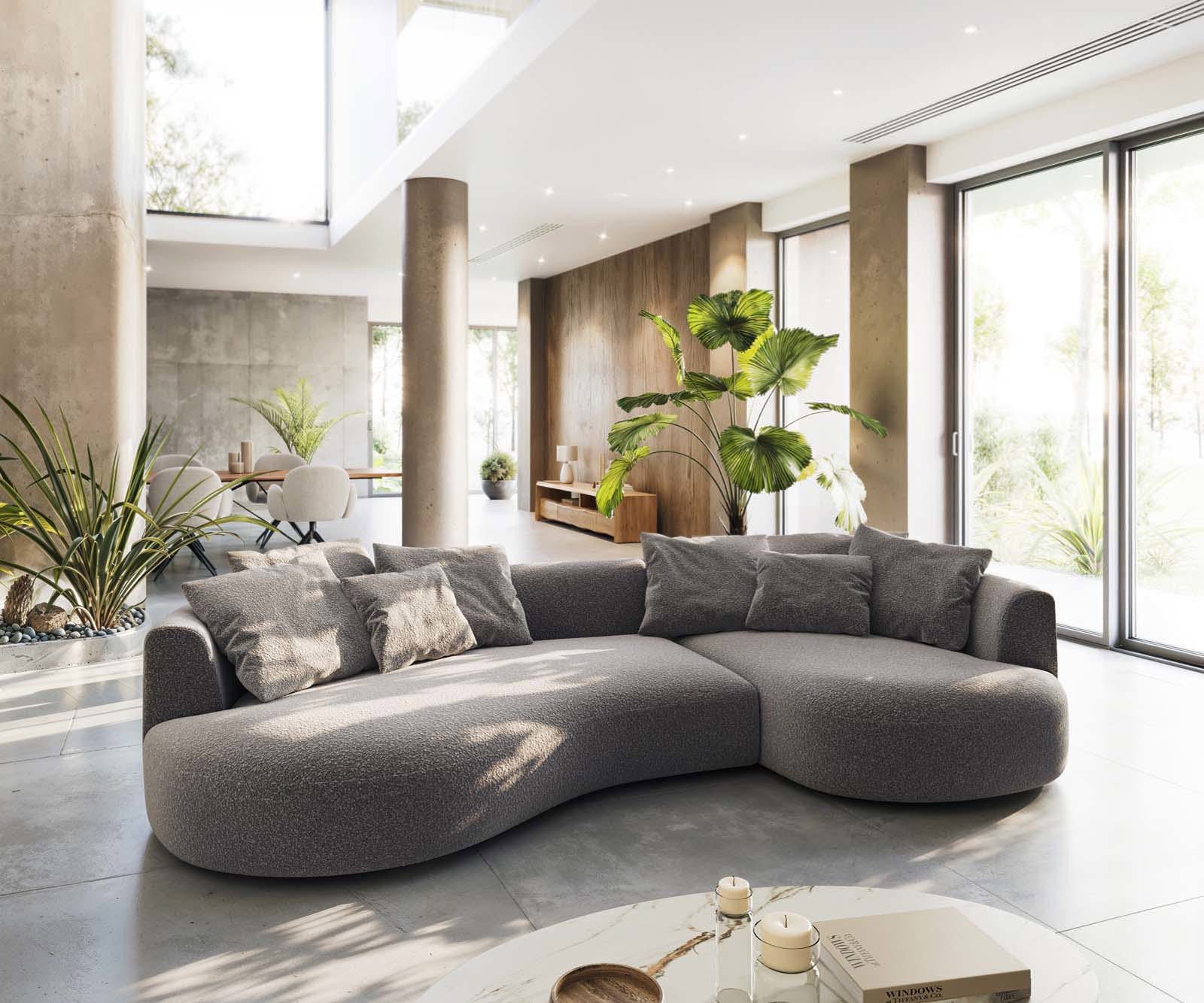 DELIFE Big-Sofa Edina, Bouclé Silbergrau 330x170 cm