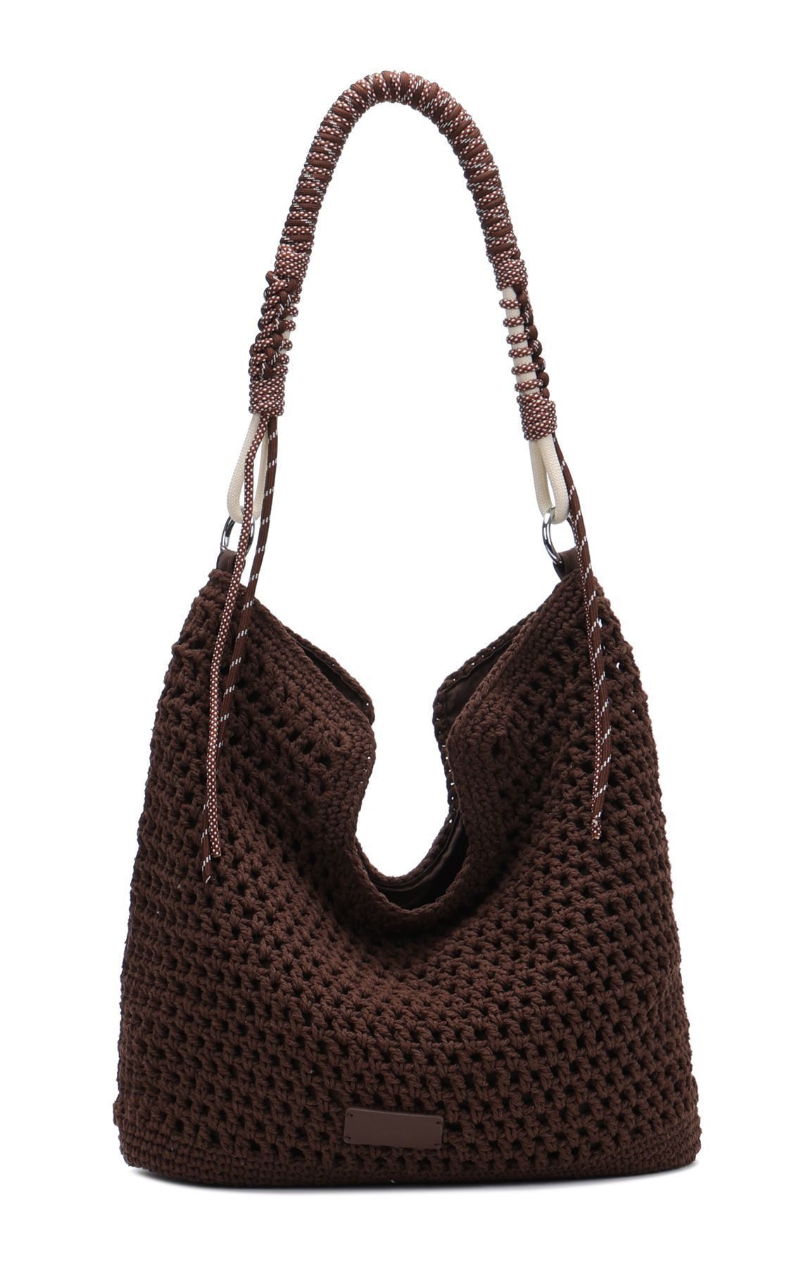 ITALYSHOP24 Schultertasche DAMEN TASCHE Hobo Shopper Häkeltasche Boho Geflecht Freizeit Urlaub, Sommer Basttasche Strand Reise Beuteltasche Stroh Handtasche Kordel