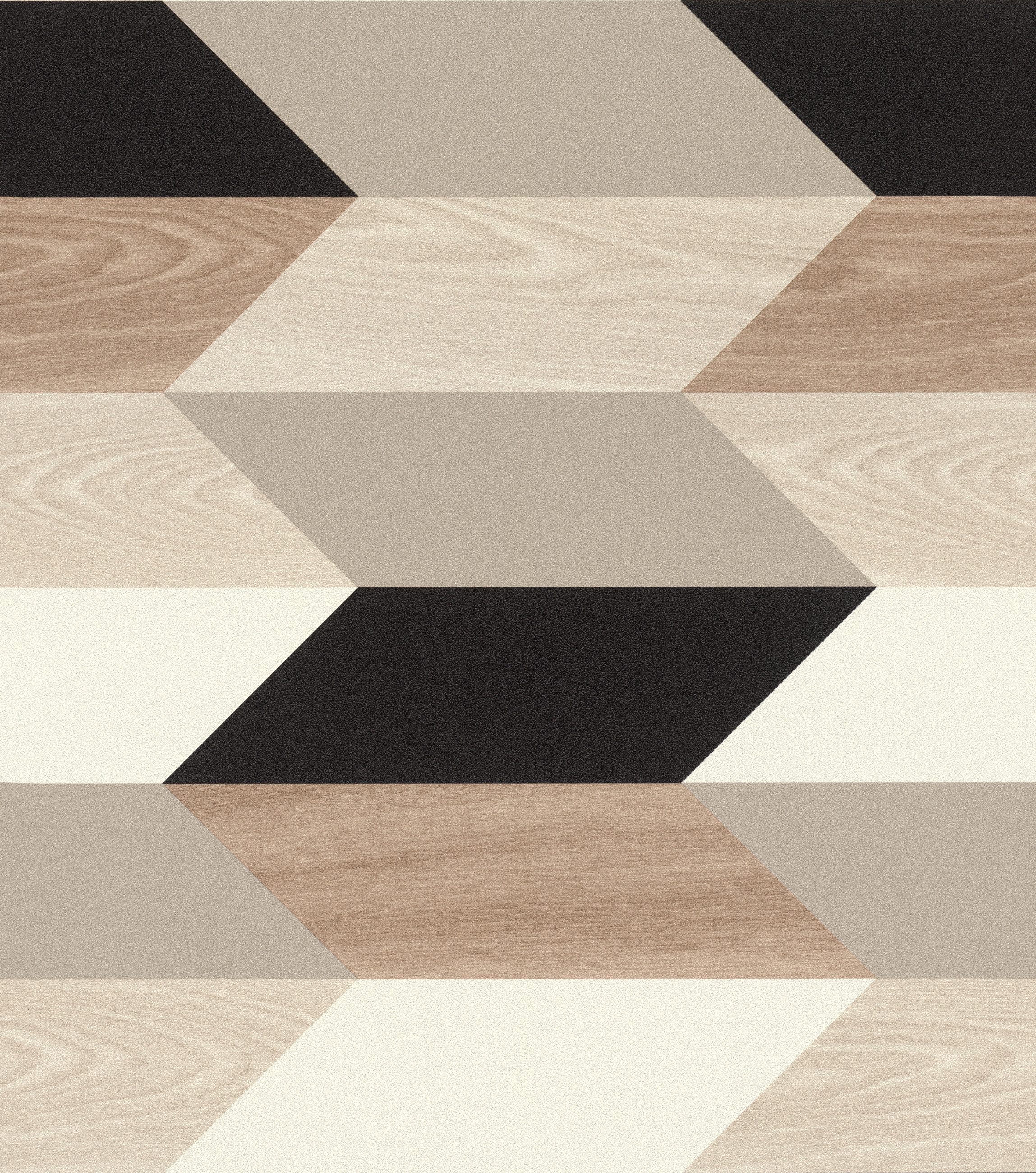 Rasch Vliestapete Geometrischs Muster mit Rauten - Vinyltapete Beige, Holzoptik, grafisch, (1 Rolle, 1 St., 10,05 m x 0,53 m), Lichtbeständige Farben - Feucht abwischbar - Restlost abziehbar