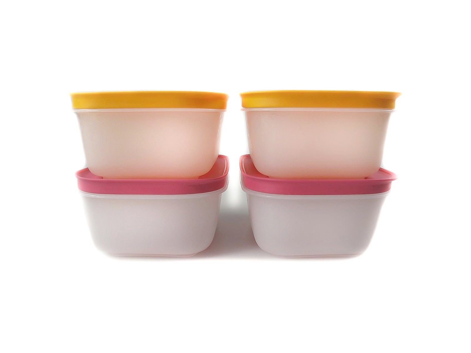 TUPPERWARE Frischhaltedose Eis-Kristall 450ml orange(2) + pink(2) + SPÜLTUCH