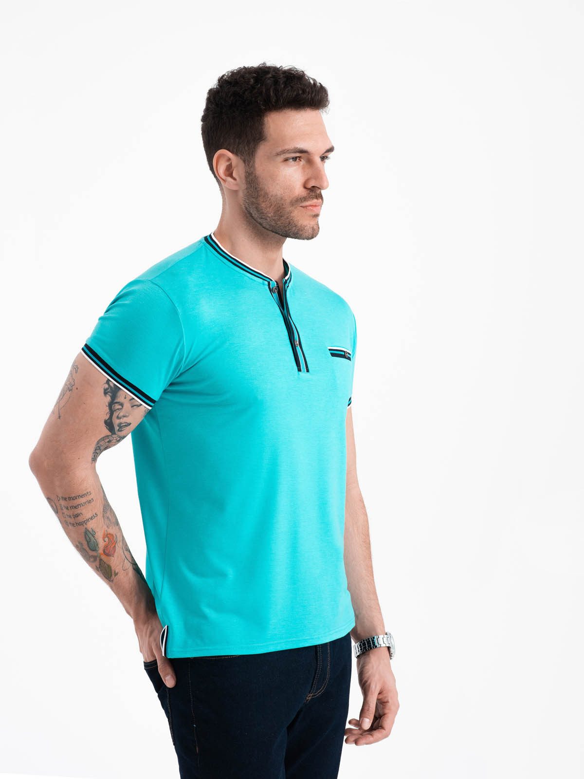 OMBRE T-Shirt Henley-T-Shirt für Männer mit dekorativen Rippenbändern günstig online kaufen