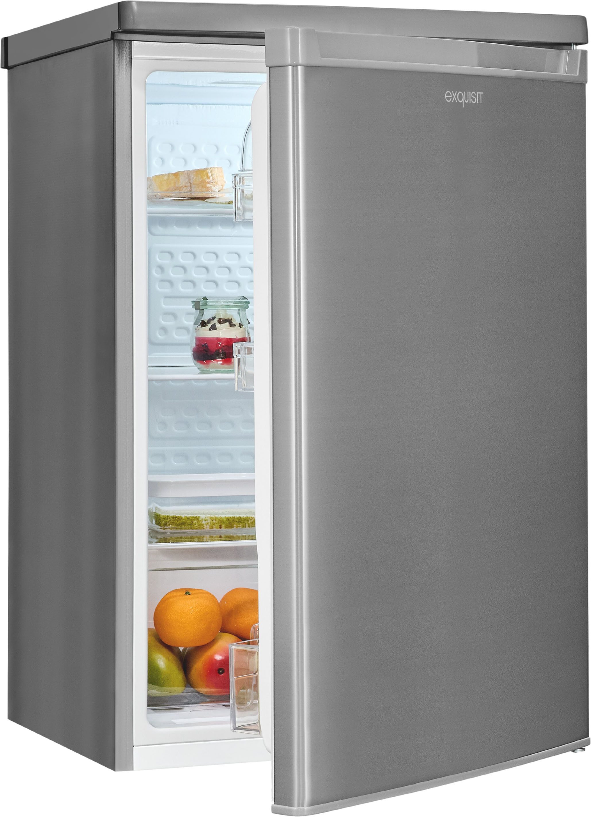 exquisit Kühlschrank KS16-V-040C inoxlook, 85 cm hoch, 55 cm breit, Helles LED-Licht für optimale Innenraumbeleuchtung