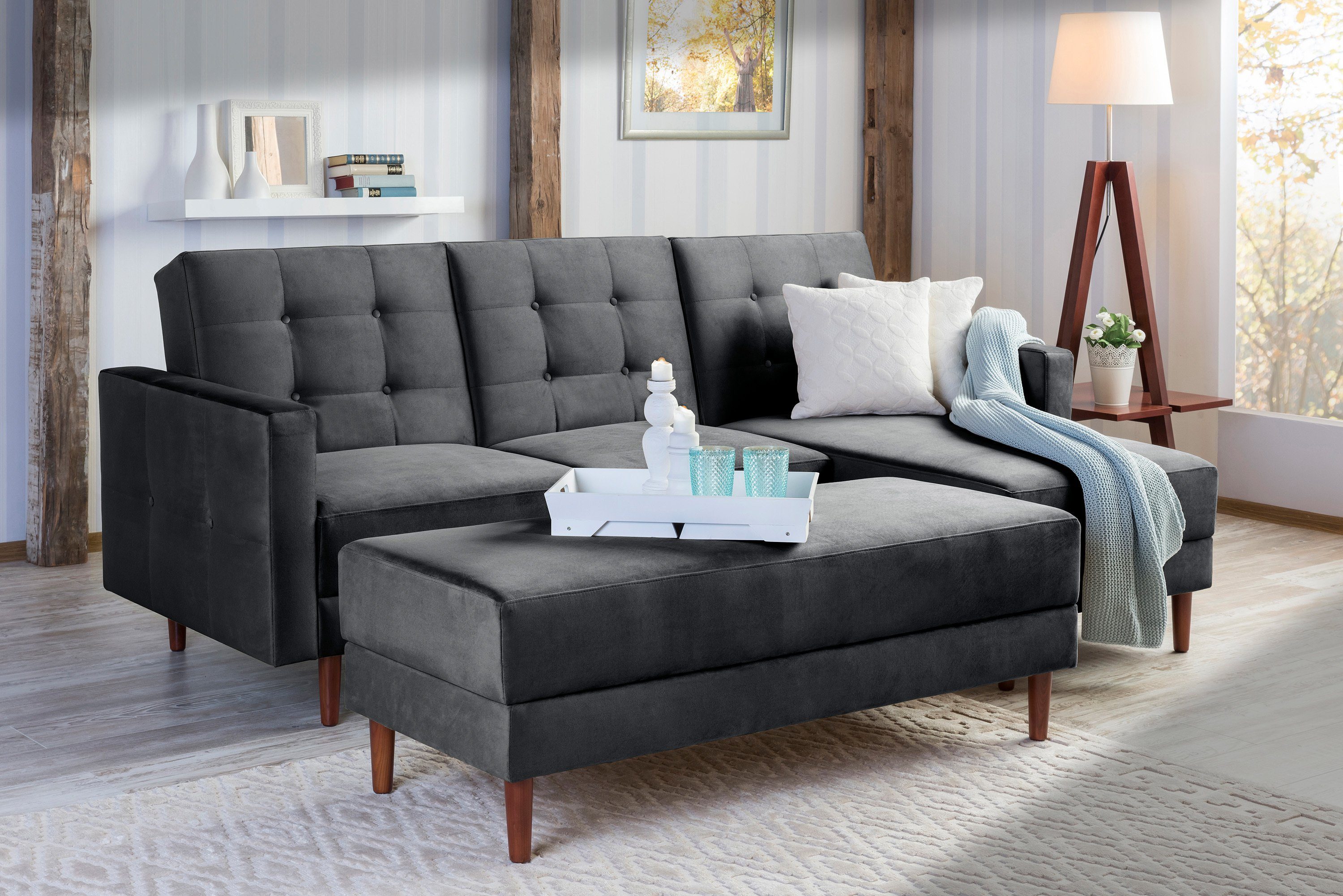 Max Winzer® Sofa Easy Relax, Funktionssofa mit Hocker Samt graphit