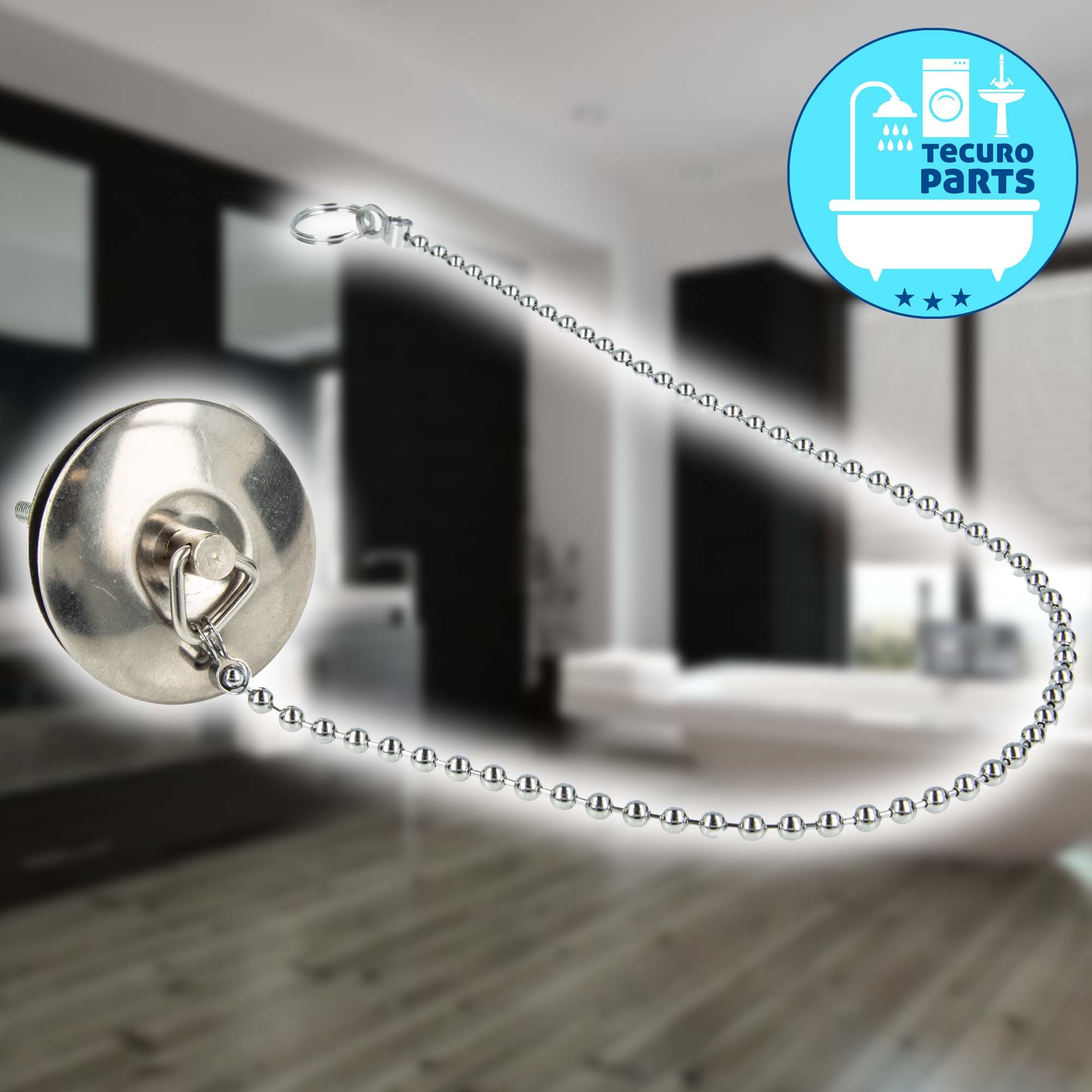 tecuro Ablaufventil Ventilstopfen Kugelkette 30 cm x Ø 3,6 mm, verchromt