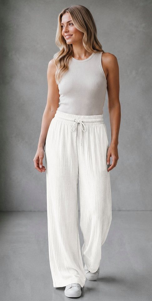 Worldclassca Stoffhose Worldclassca Crinkle-Hose Stoffhose Plissierte Weite Sommerhose Neue Kollektion - Stilvolle und gemütliche Sommer Mode für Damen