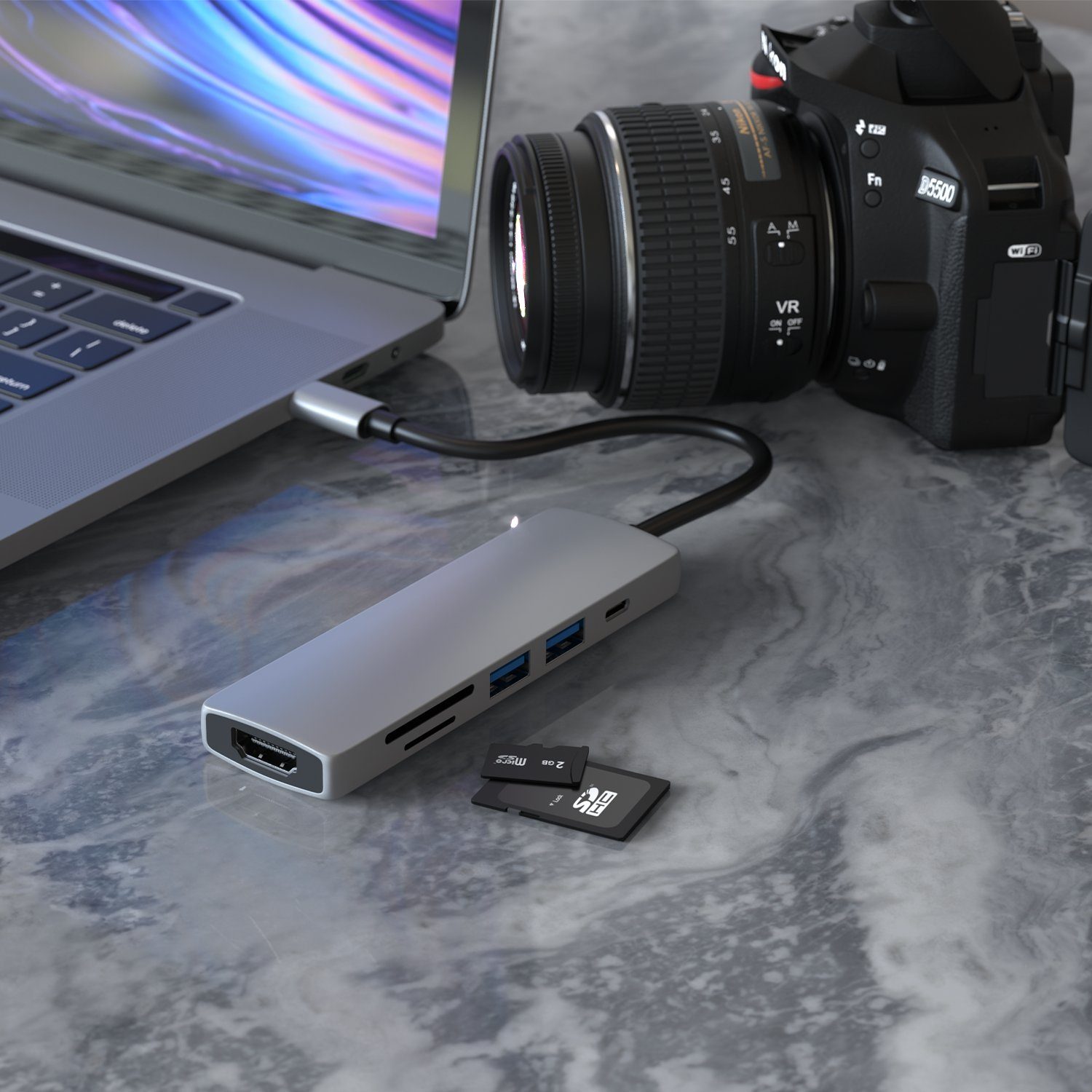 TradeNation Laptop-Dockingstation USB C Hub 6 in 1 Adapter HDMI 4K USB 3.0 Micro SD für Laptop Samsung, (1 St), Schnelles Laden, 4K – Bild 3 von 5