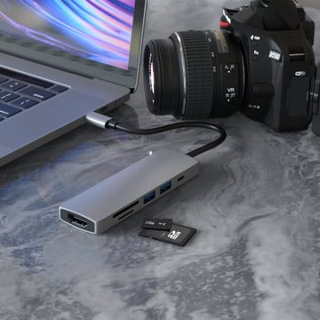 TradeNation Laptop-Dockingstation USB C Hub 6 in 1 Adapter HDMI 4K USB 3.0 Micro SD für Laptop Samsung, (1 St), Schnelles Laden, 4K