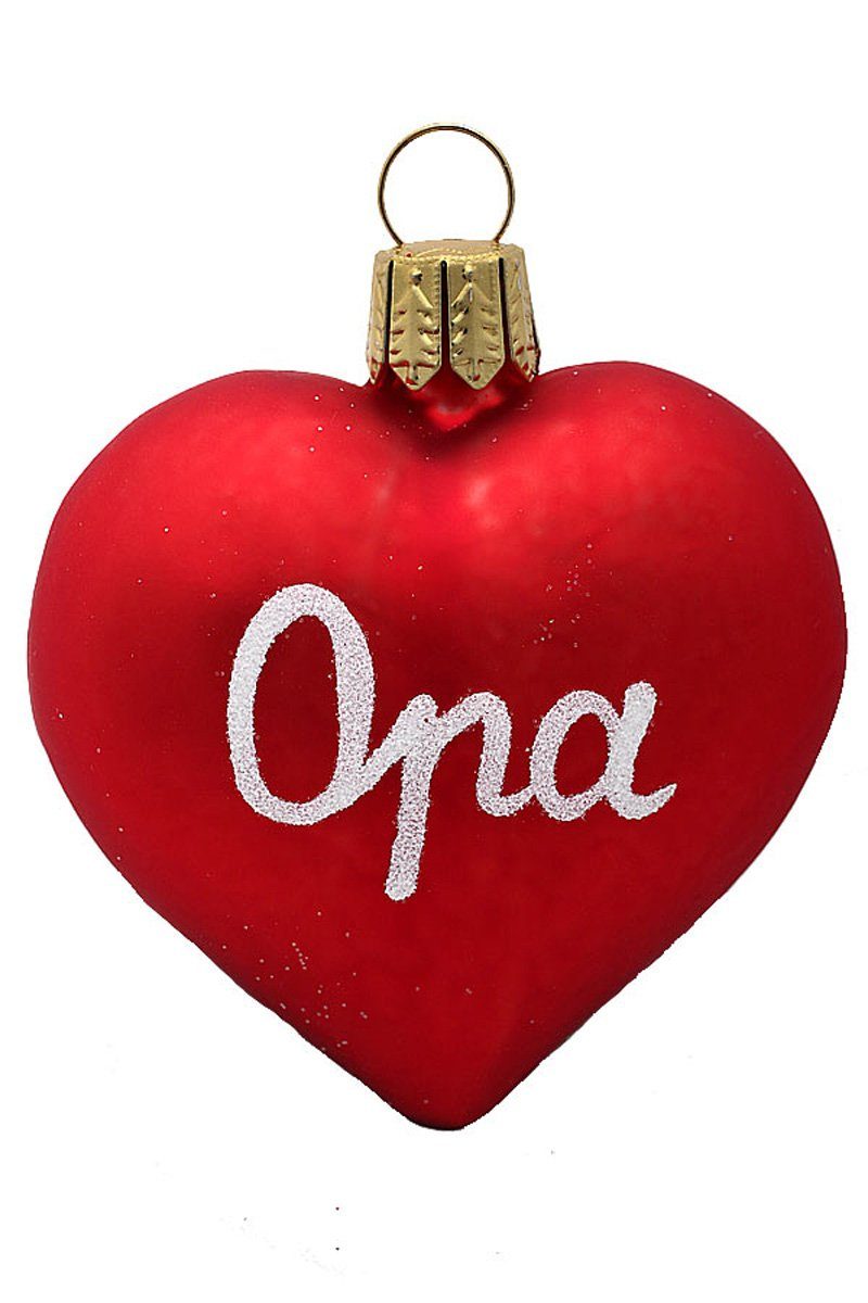 Hamburger Weihnachtskontor Christbaumschmuck Geschenkanhänger Herz Opa rot, Dekohänger - mundgeblasen - handdekoriert