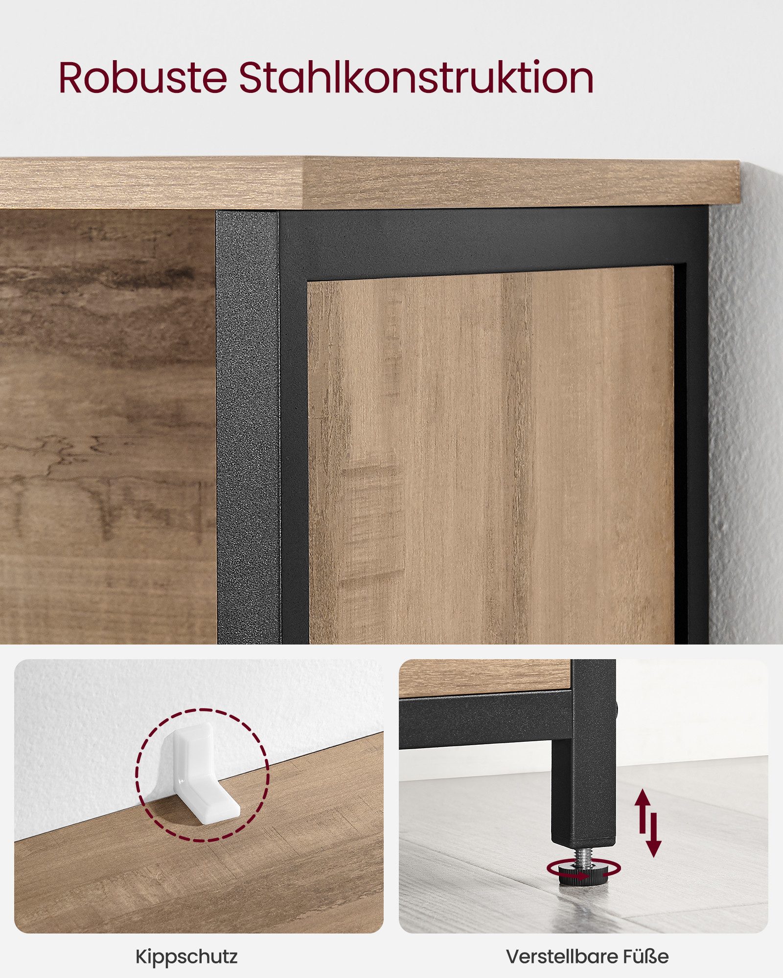 VASAGLE Highboard Küchenschrank, verstellbare Regalebene, 2 offenen Fächern