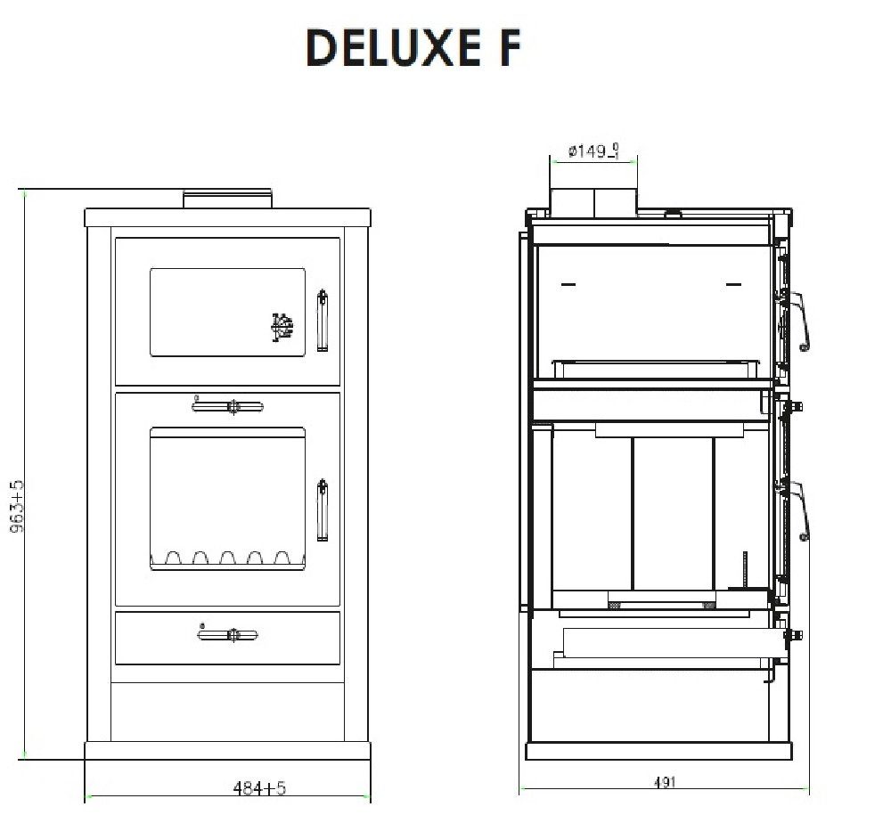 F 05 Backfach kW Deluxe Kaminofen schwarz, 11,30 Victoria