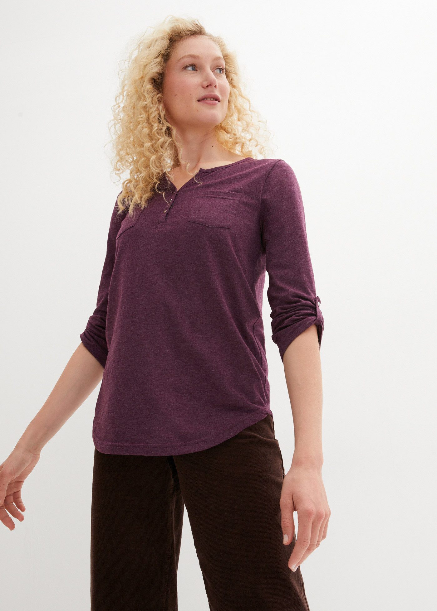 bonprix Henleyshirt mit 2 Brusttaschen und knöpfbaren Ärmeln günstig online kaufen