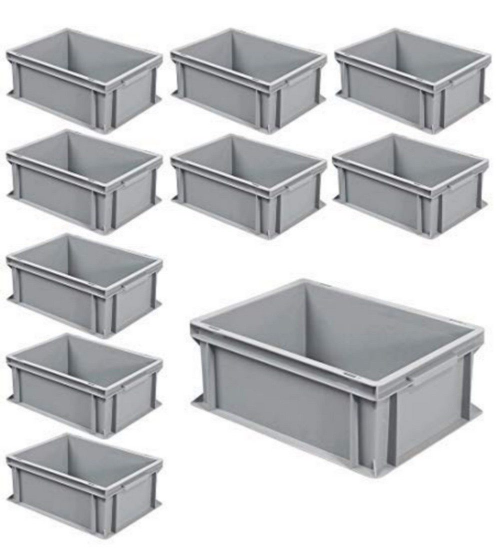 BRB-Lagertechnik Stapelbox 10x Euro-Stapelbehälter mit 2 Griffleisten, LxBxH 400x300x170 mm, Stoßfest, robust und formstabil
