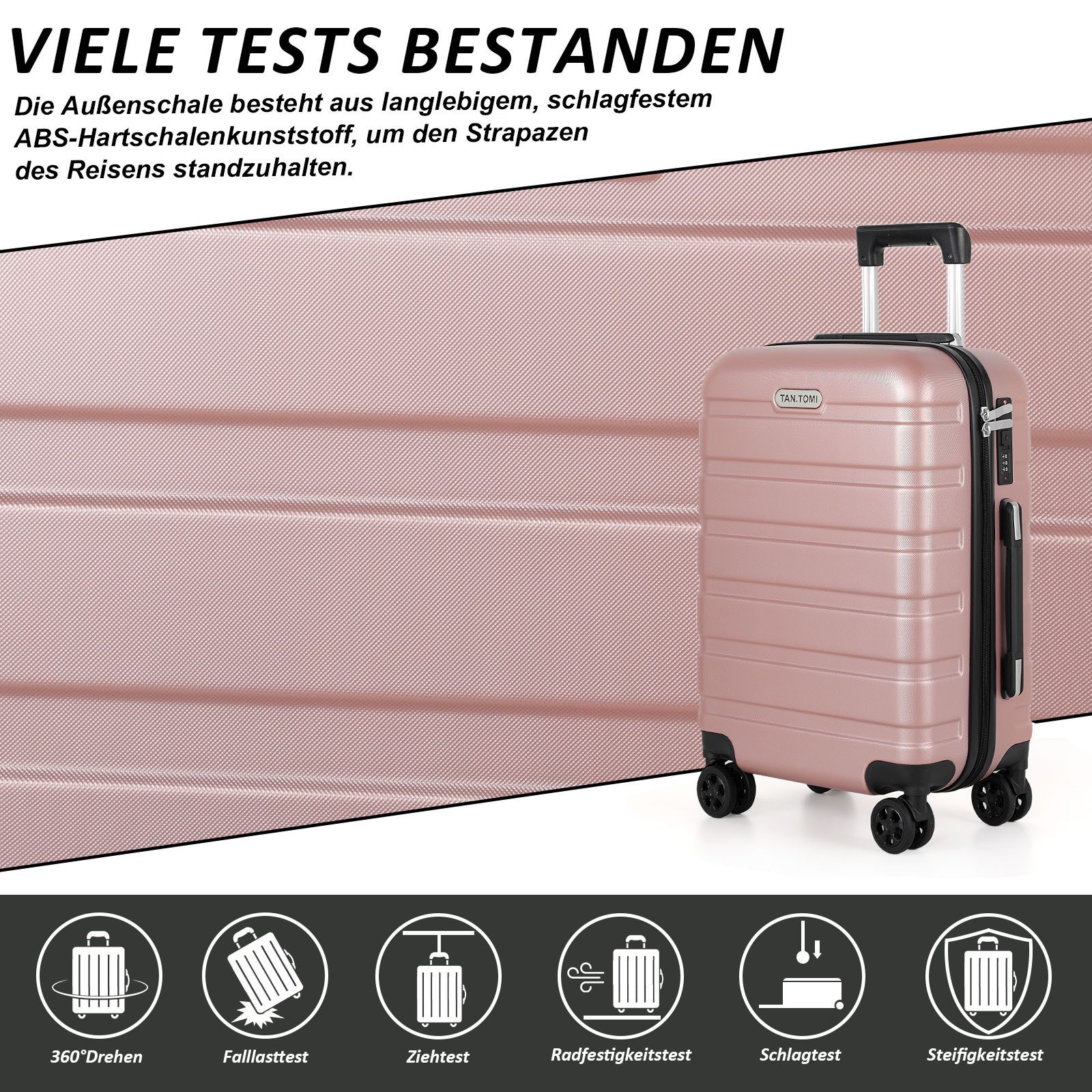 TAN.TOMI Handgepäckkoffer Koffer Hartschale Leicht Reisekoffer ABS Geräumig Haltbar(M L XL), 4 Rollen, Trolley Handgepäck Große Kapazität mit 4 Rollen und Zahle – Bild 5 von 5