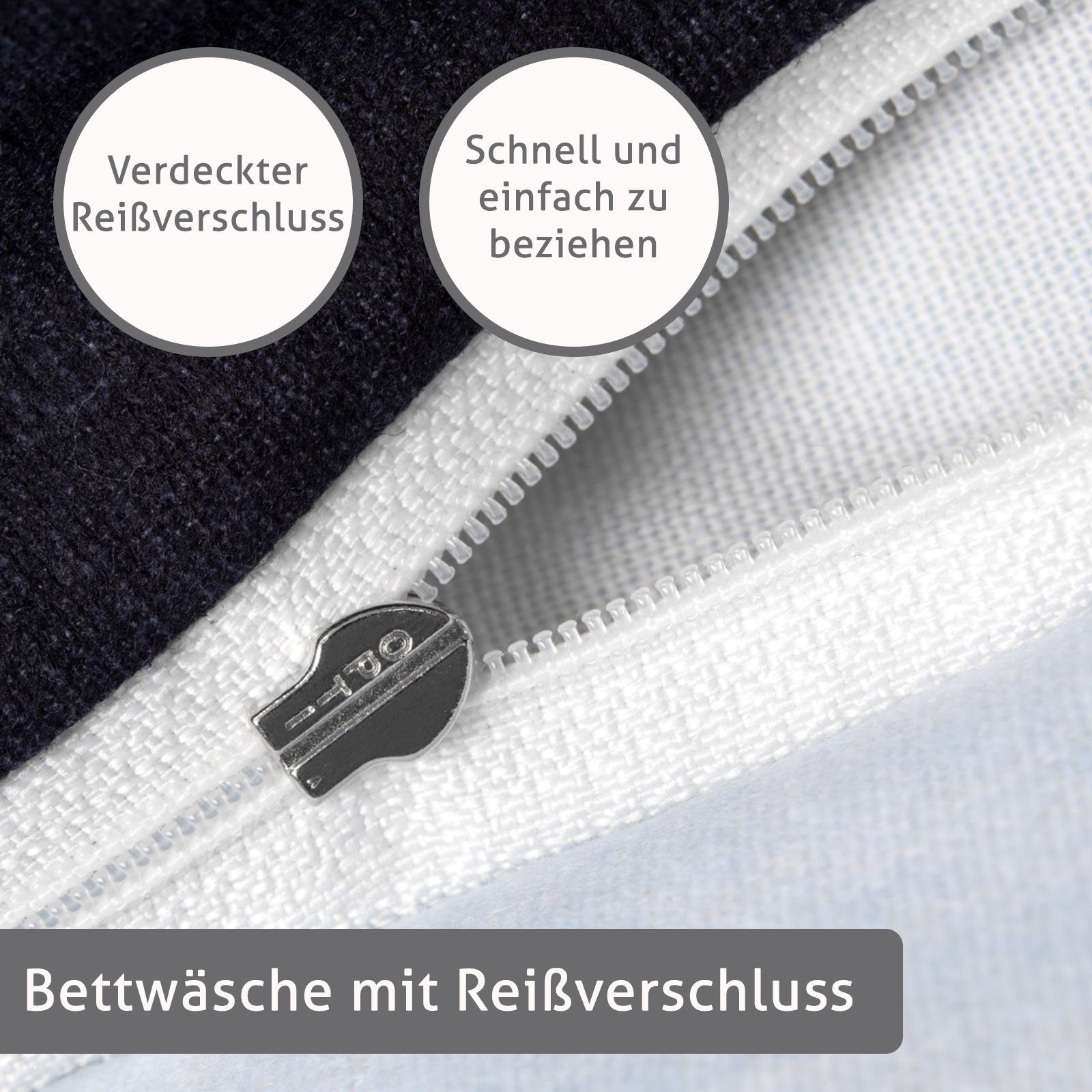 LINKHOFF Bettwäsche Biber Bettwäsche 135x200cm / 155x220 - 2tl. Blumenmuster in Grau Weiß, 100% Baumwolle - Bettwäsche-Set Aesthetic Floral Paisley Zweige – Bild 3 von 5
