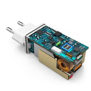 Hama Schnellladegerät, GaN, 1x USB C PD, 1x USB A QC, Mini Ladegerät, 65 W Schnelllade-Gerät