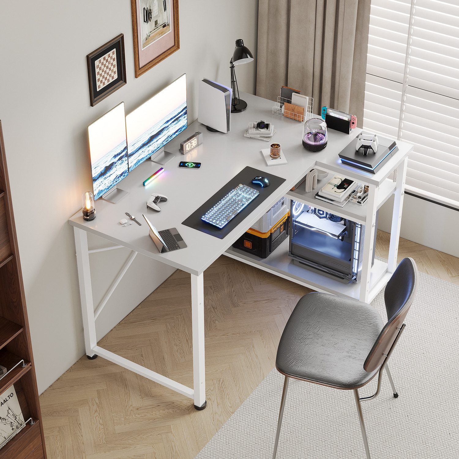 HOMALL Eckschreibtisch 100/120L Form mit Ablagefächern, 2 Tier DIY Lagerreg günstig online kaufen